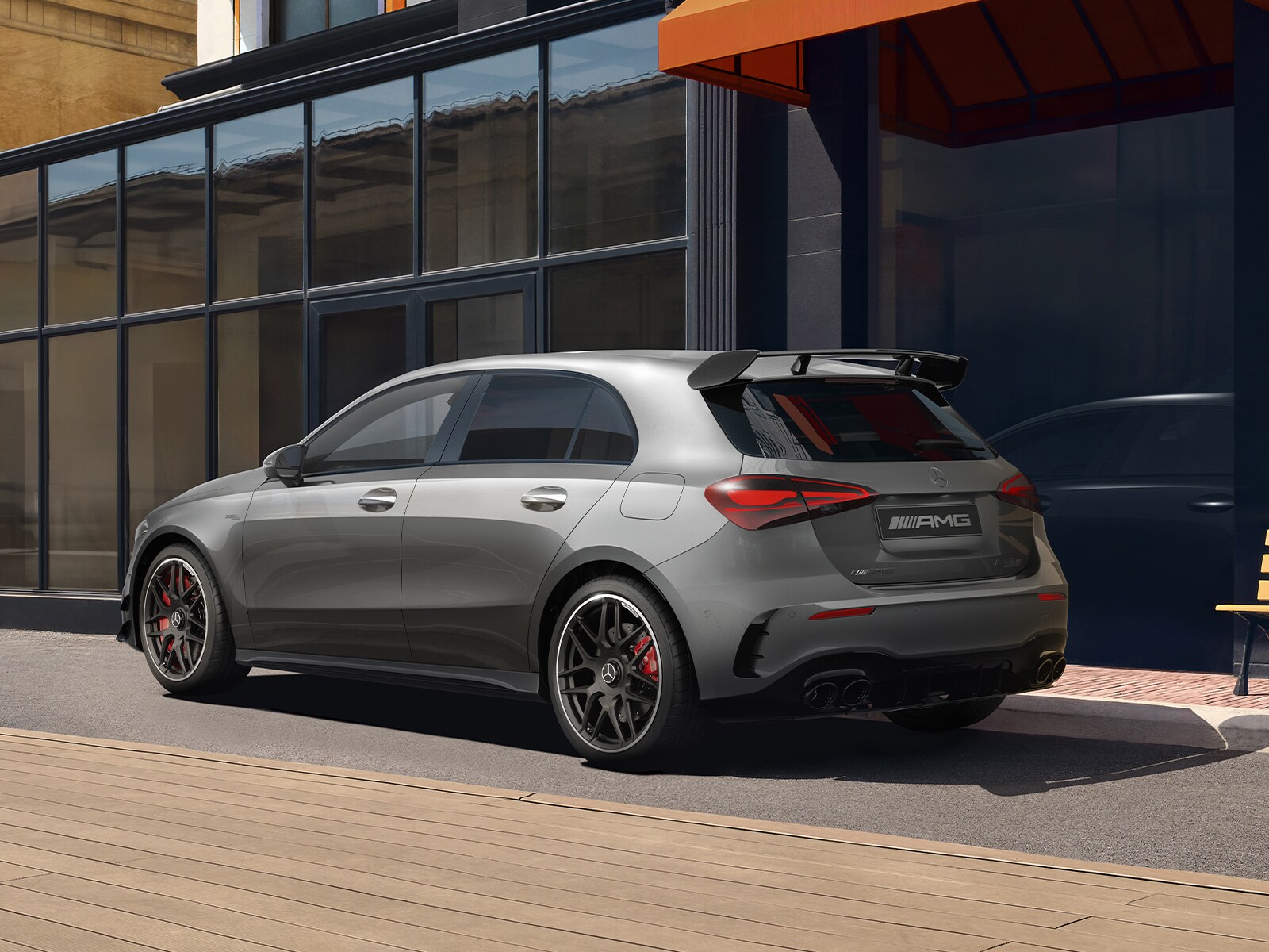 The rear view of the A 45 S Hatch Edition R+