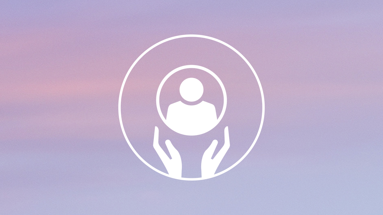 Loyalty icon Icon with two hands supporting a human silhouette against a purple and pink background
