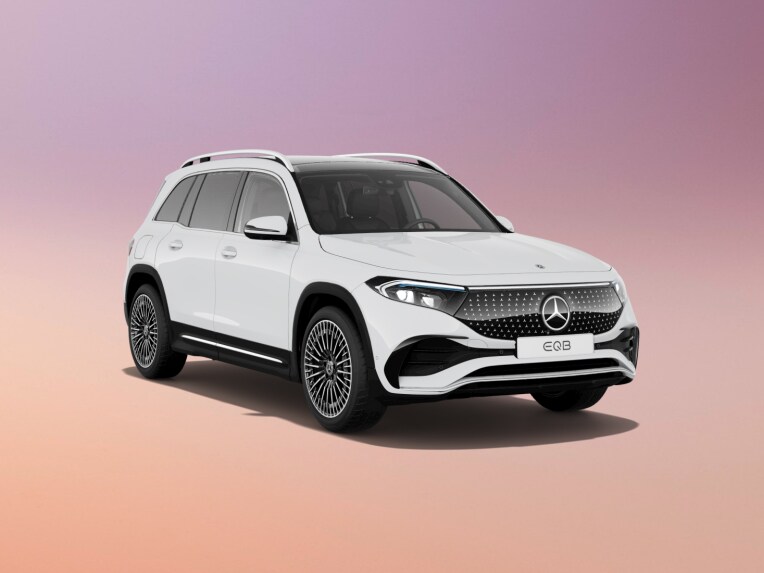 White EQB SUV on a pink background.