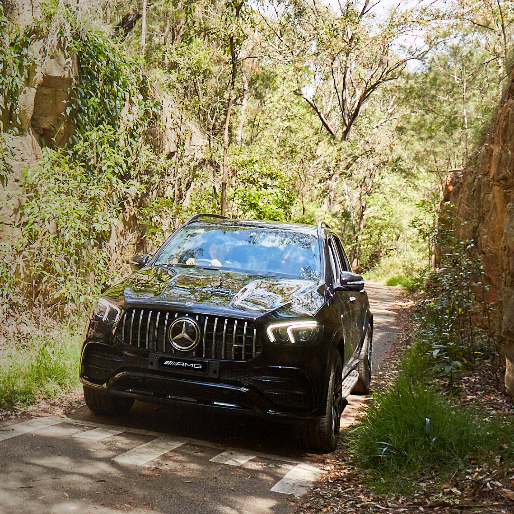 Evi O and Andrew Grune on their way to Harold Reid Reserve in the Mercedes-AMG GLE 53 4MATIC+. 