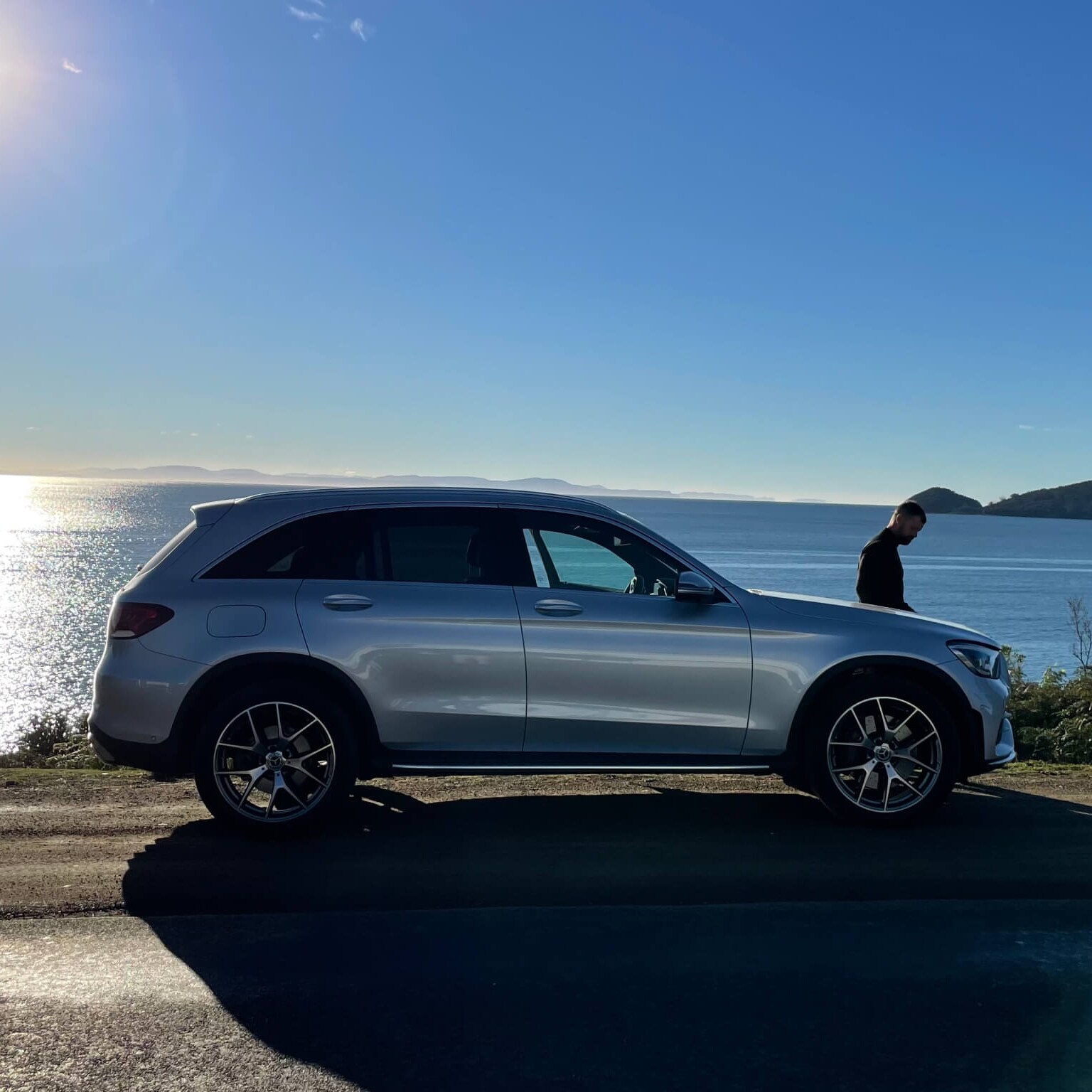 A Mercedes SUV parked by the roadside on Bruny Island, Tasmania