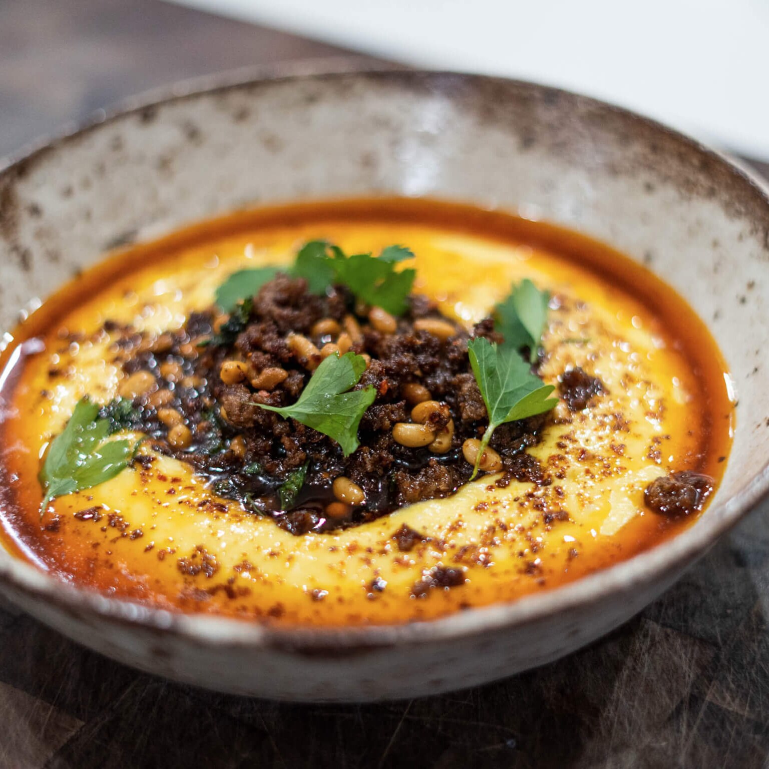 Hummus & Lamb dish ready to be served