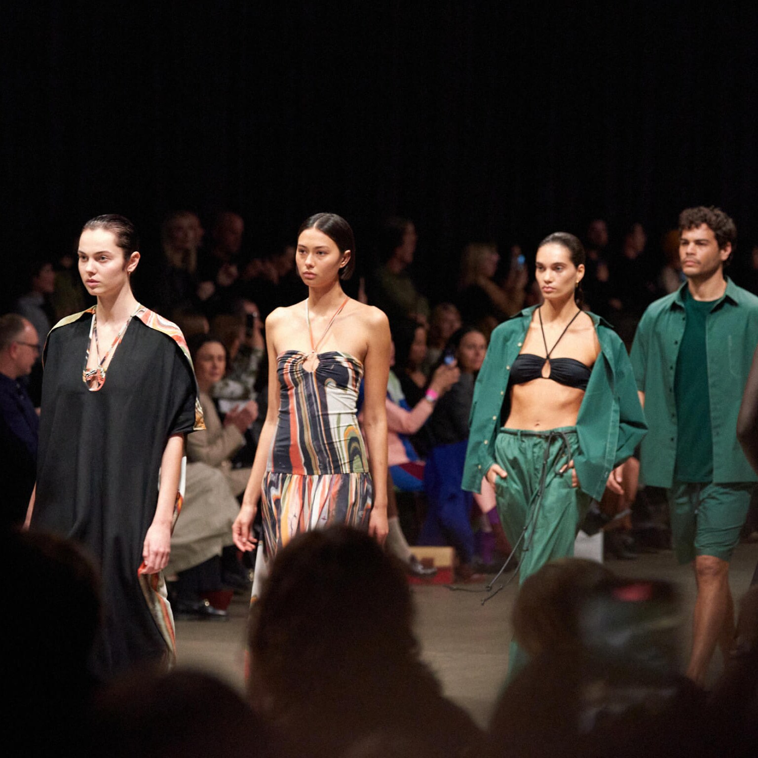 Models walk the bassike runway at Australian Fashion Week.