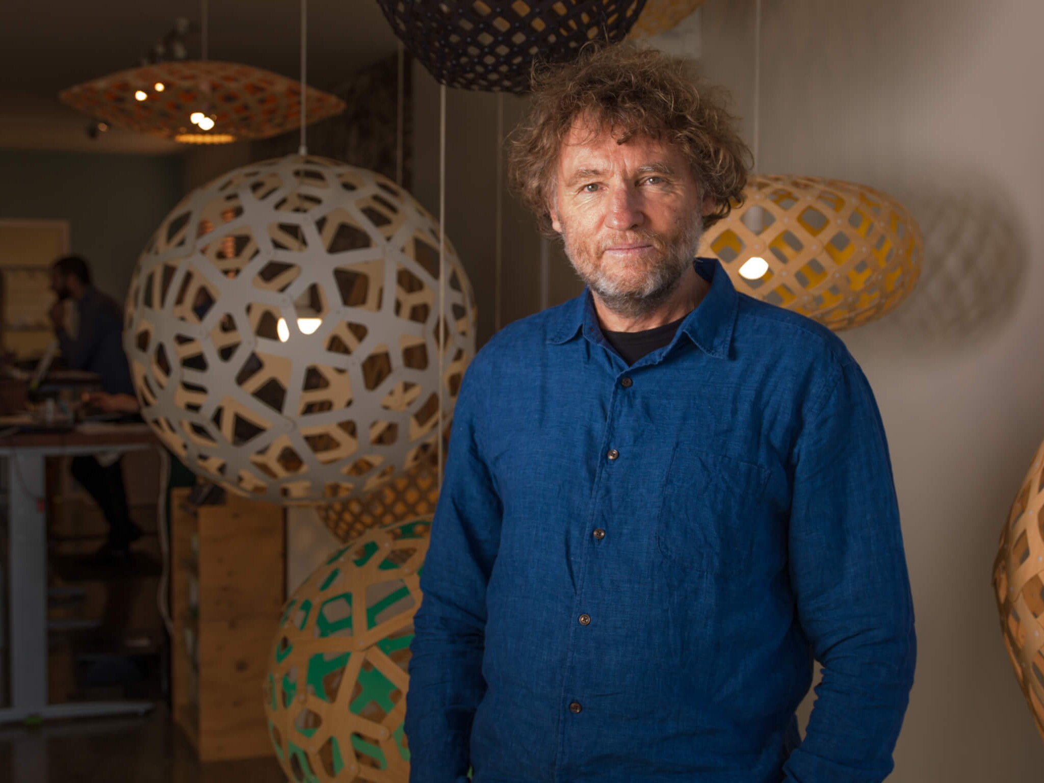 Lighting designer David Trubridge in his studio
