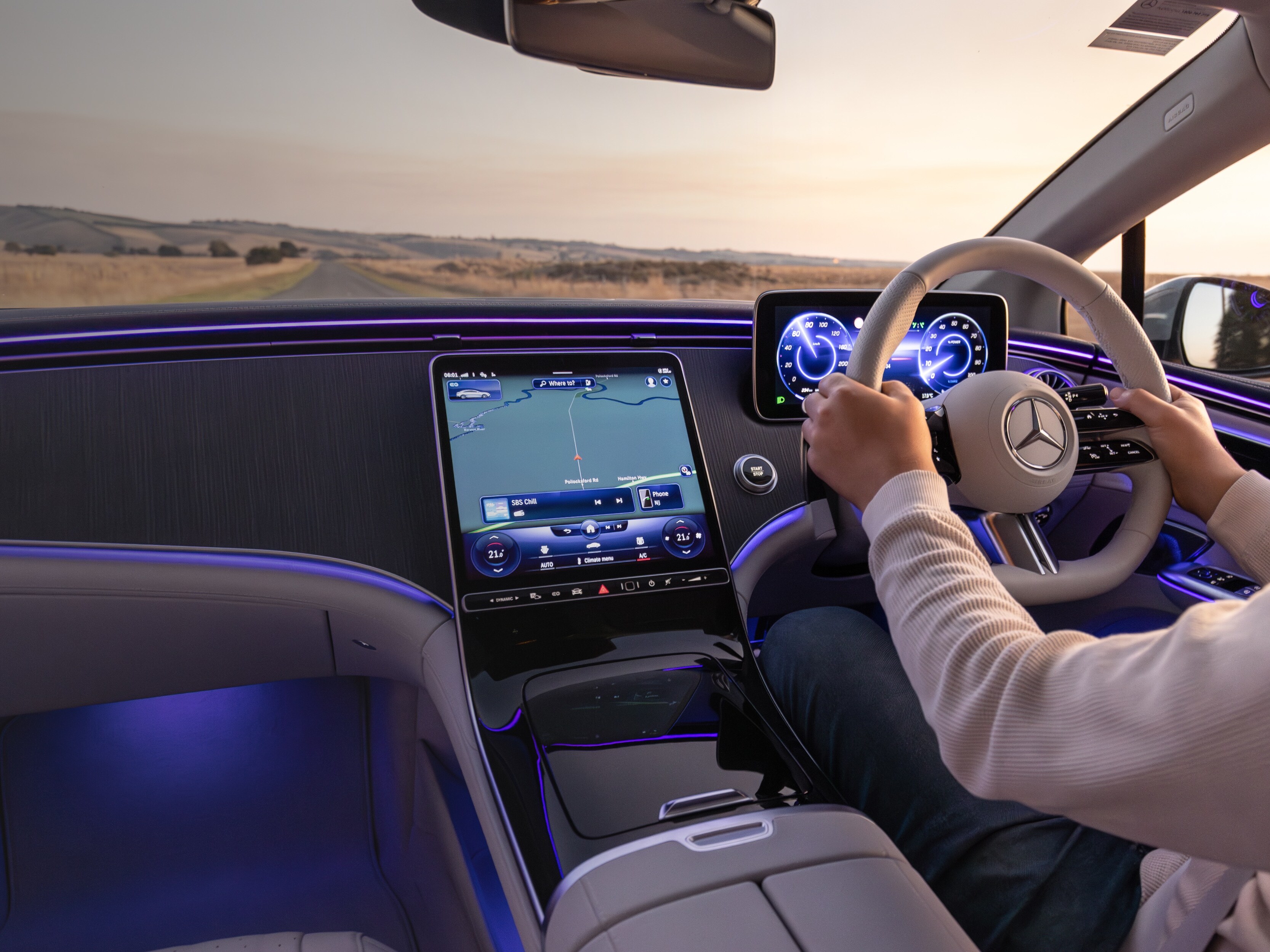 Interior of a Mercedes-Benz EQE 300 Sedan.