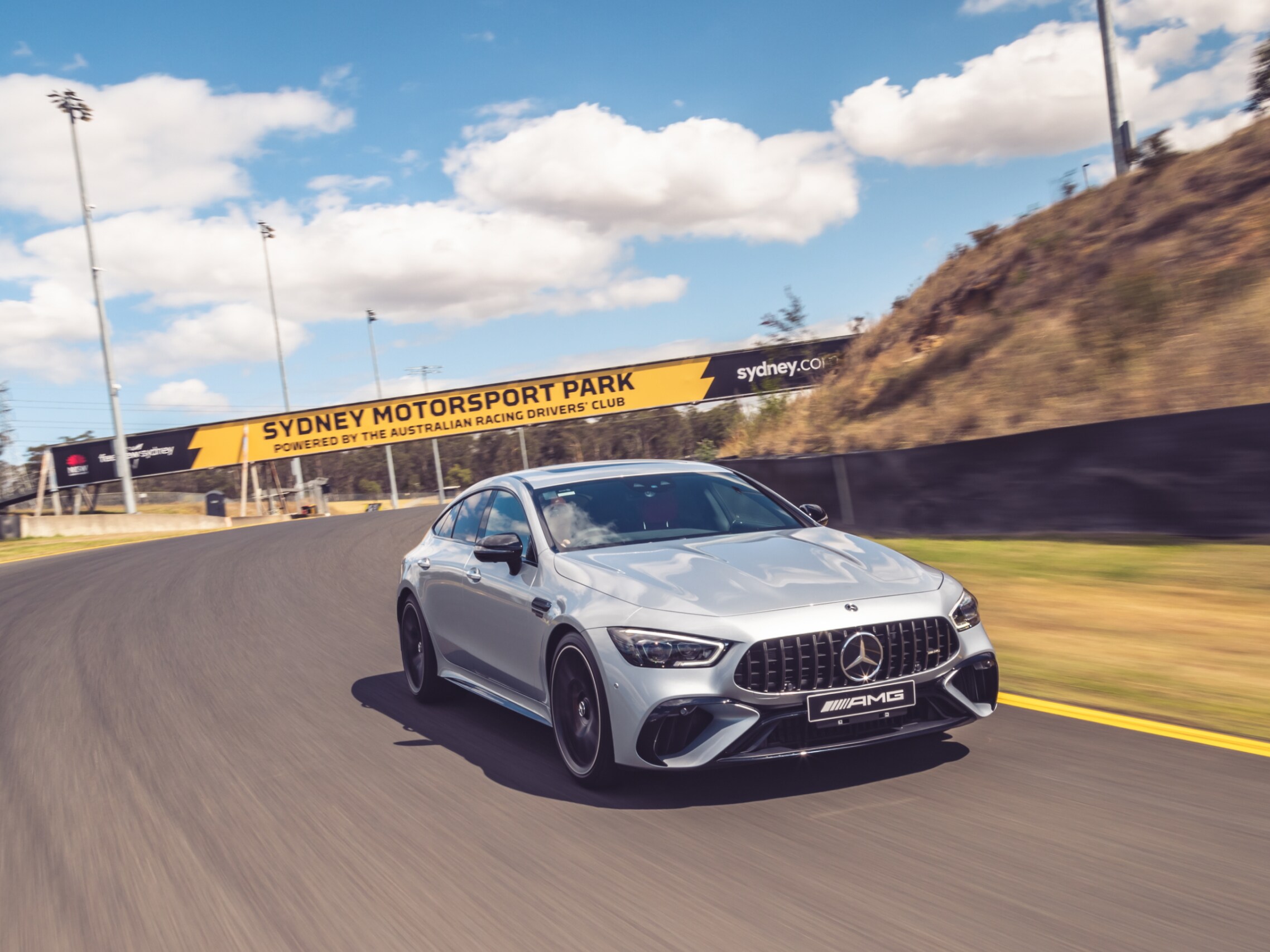 The new Mercedes-AMG GT 63 S E PERFORMANCE on a racetrack. Image credit/photographer: Thomas Wielecki