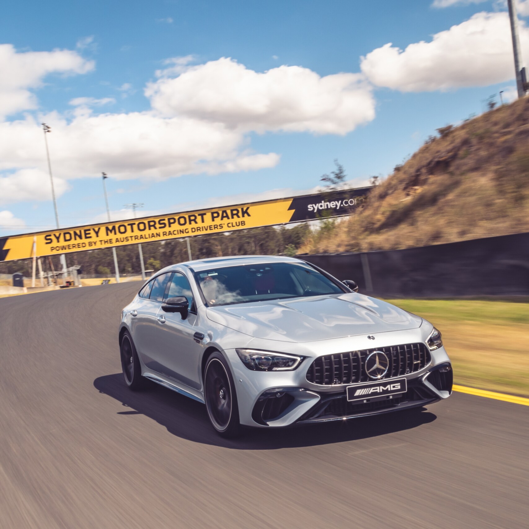 The new Mercedes-AMG GT 63 S E PERFORMANCE on a racetrack. Image credit/photographer: Thomas Wielecki