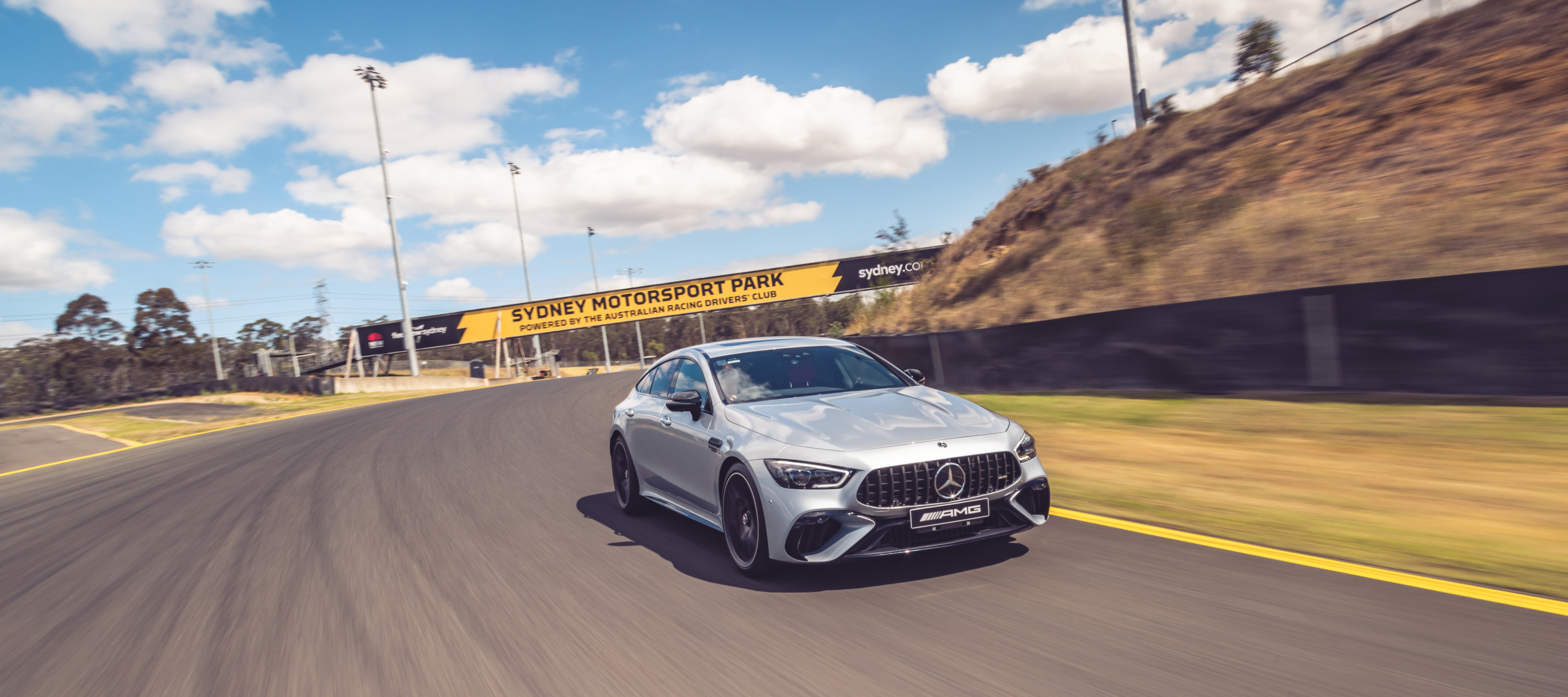 The new Mercedes-AMG GT 63 S E PERFORMANCE The new Mercedes-AMG GT 63 S E PERFORMANCE on a racetrack. Image credit/photographer: Thomas Wielecki