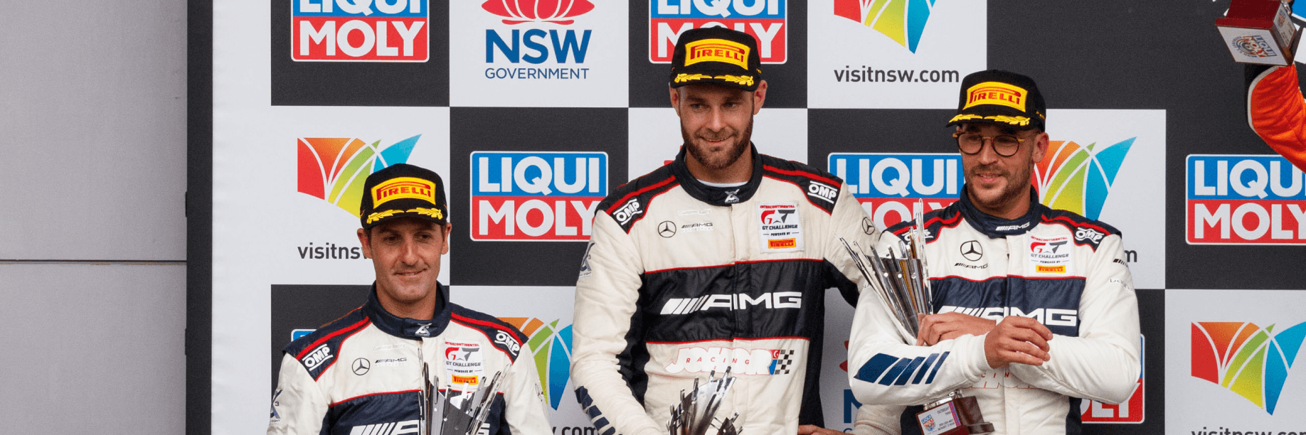 Jamie Whincup, Shane van Gisbergen and Maximilian Goetz Jamie Whincup, Shane van Gisbergen and Maximilian Goetz holding their Bathurst 12 Hour trophies