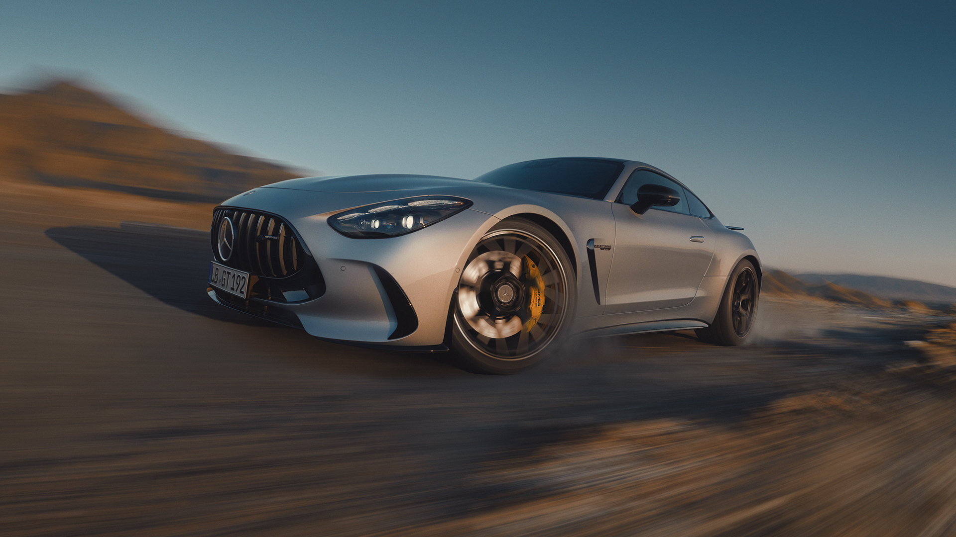 The Mercedes-AMG GT 63 Coupé driving on a dirt road The Mercedes-AMG GT 63 Coupé driving on a dirt road. Image credit/photographer: Jr Ross