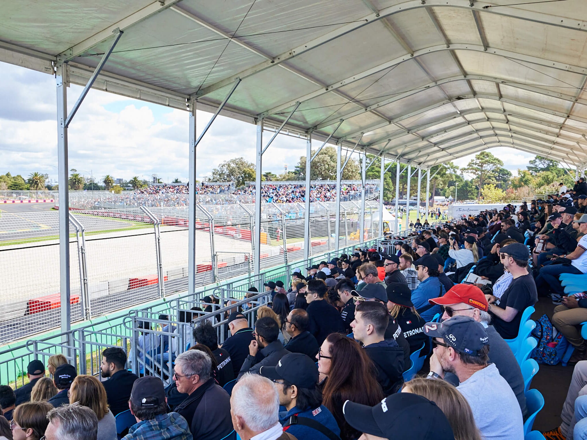 The all-new, 800-seat Mercedes-AMG Grandstand at the 2023 Australian Grand Prix. Image credit/photographer: Dan Castano 