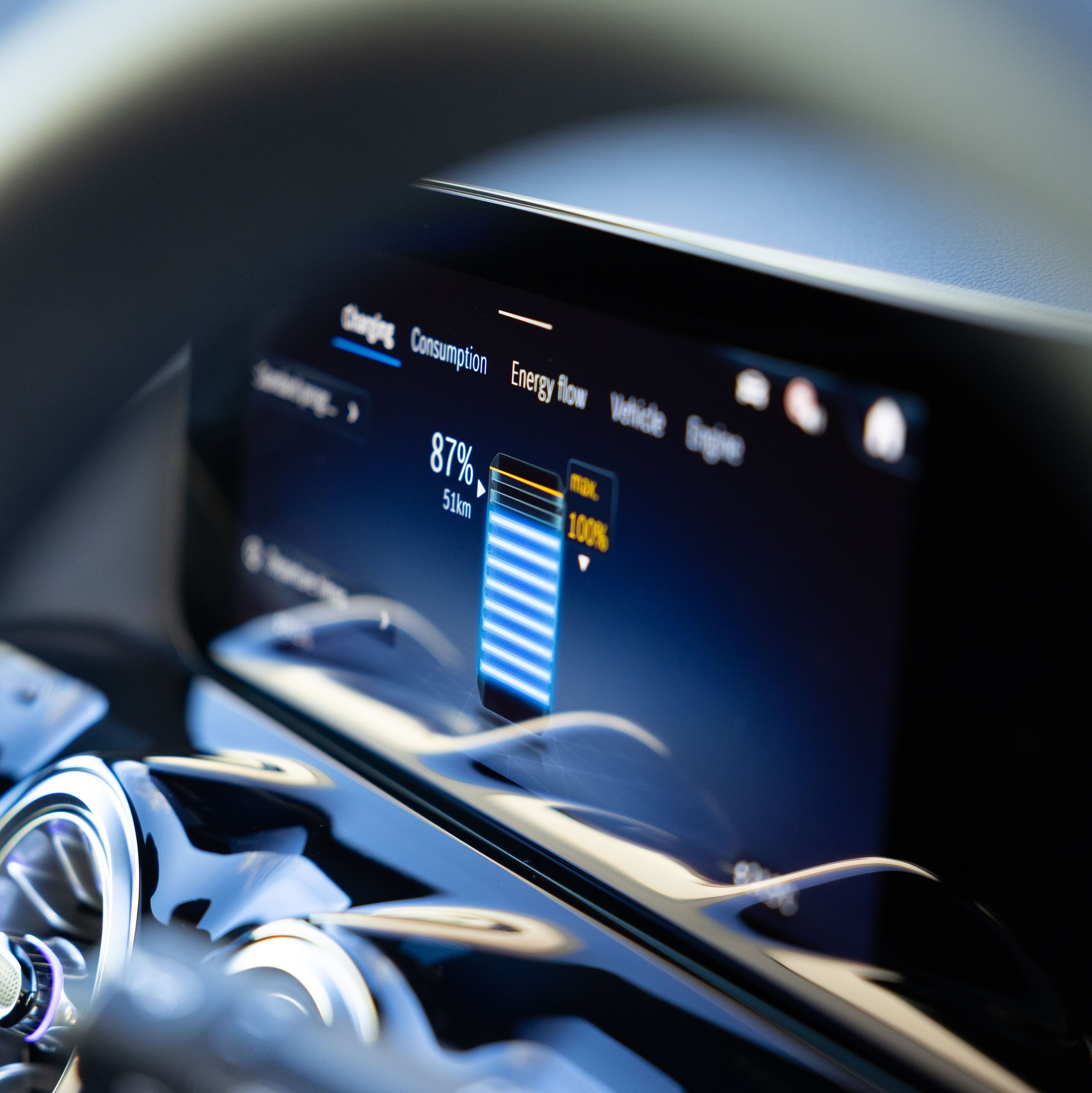 A close of the Mercedes-Benz dashboard