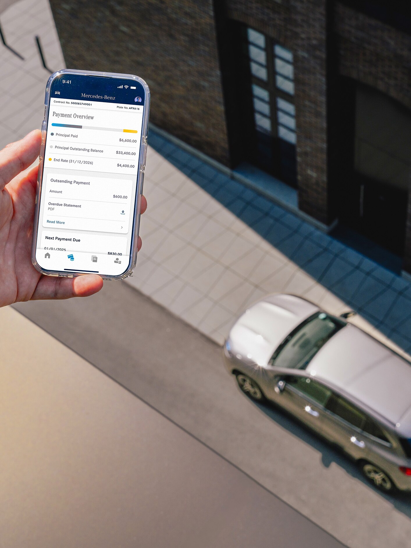 Mobile screen on the Mercedes-Benz Finance App