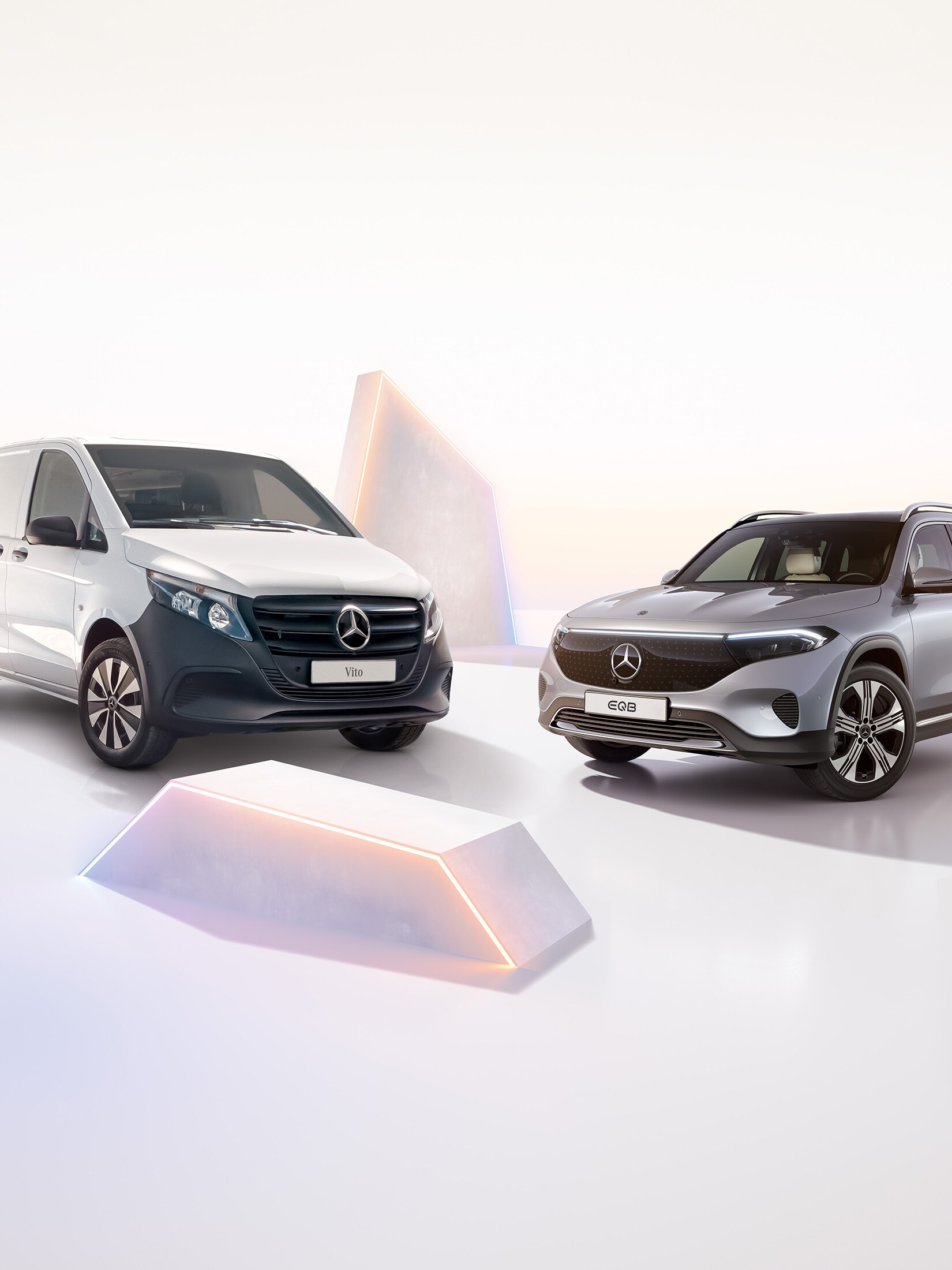 A Mercedes-Benz Van and Vehicle parked next to each other. 