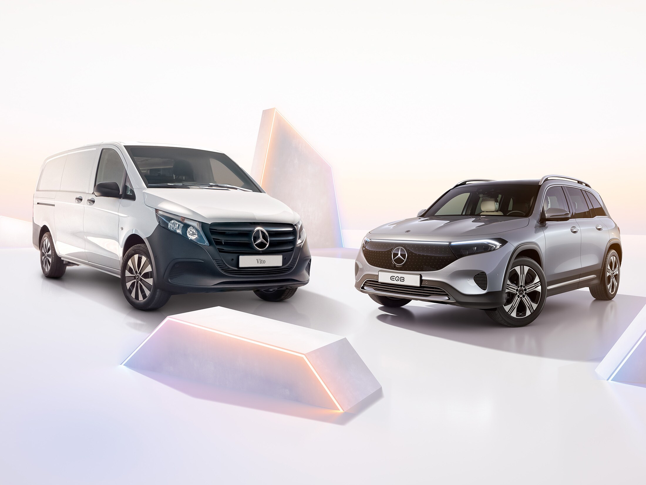 A Mercedes-Benz Van and Vehicle parked next to each other. 