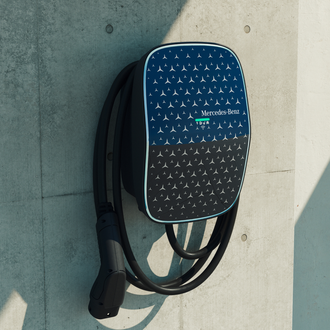 Charging at home | EQS SUV | Mercedes-EQ The EQE Saloon from Mercedes-EQ charging at a Mercedes Benz Wallbox.