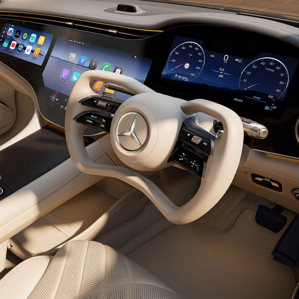 The new steering wheel of the new Mercedes-Benz EQS.
