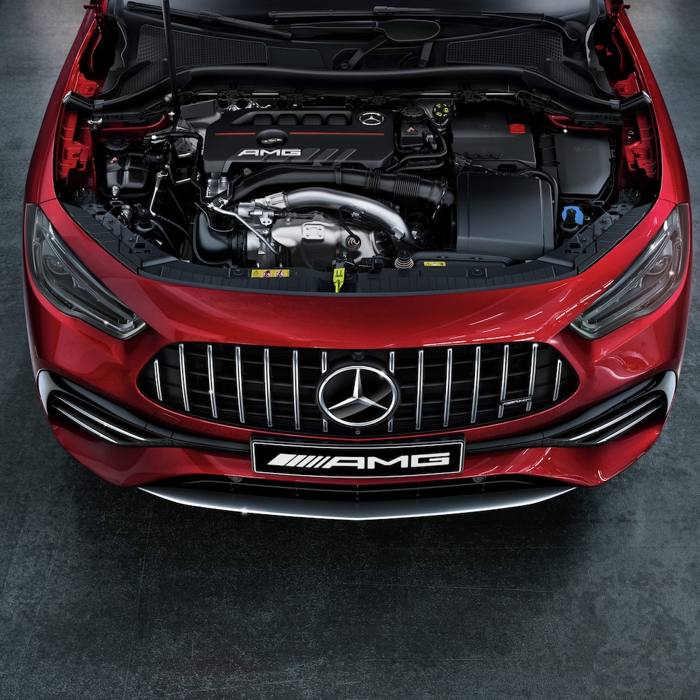 Rear side view of a Mercedes-AMG GLA 45 S 4MATIC+.