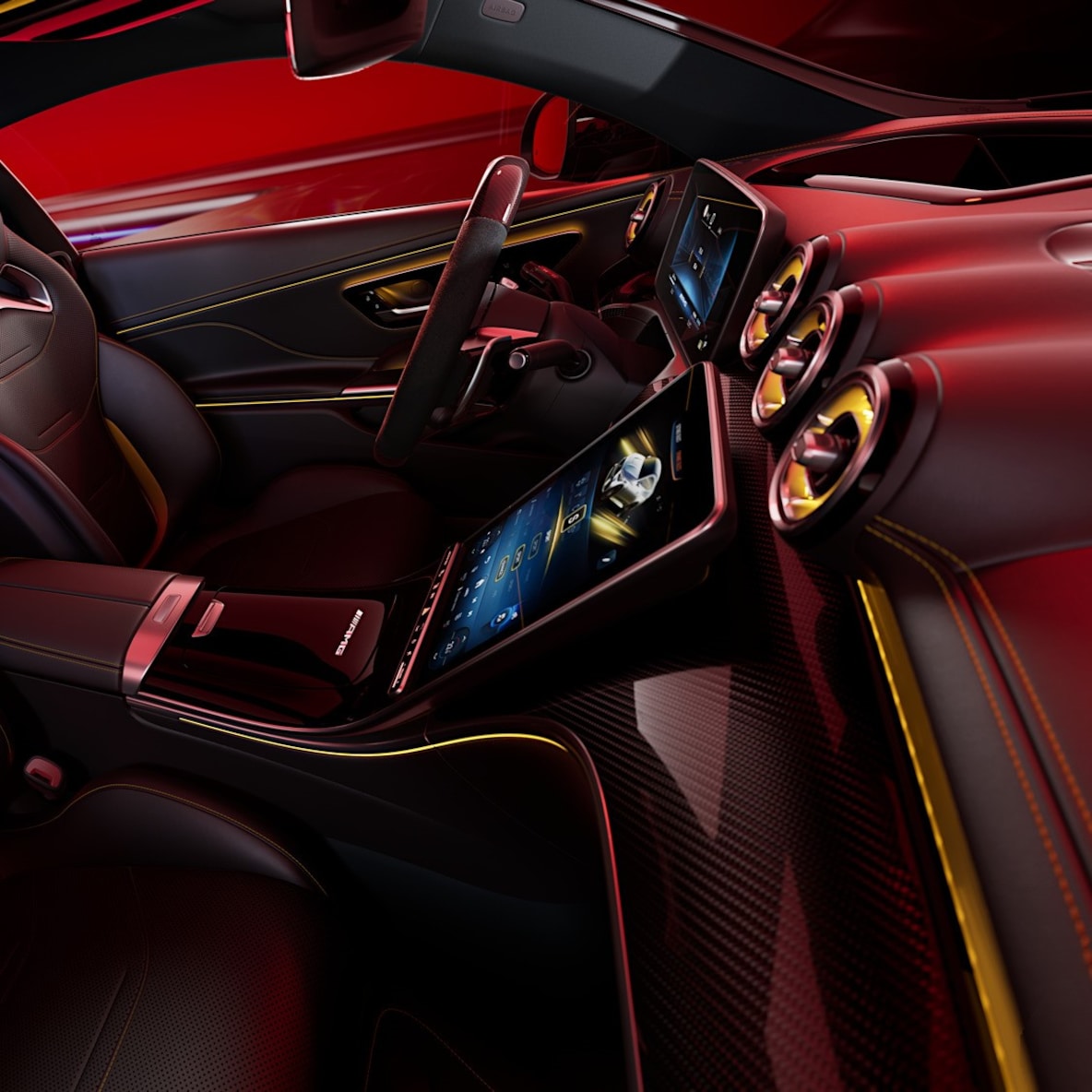 The center console in black fine-structure look in the Mercedes-Benz CLE Cabriolet.