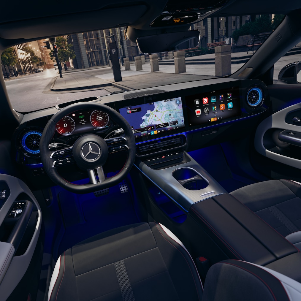 The spacious interior of the electric CLA Shooting Brake.