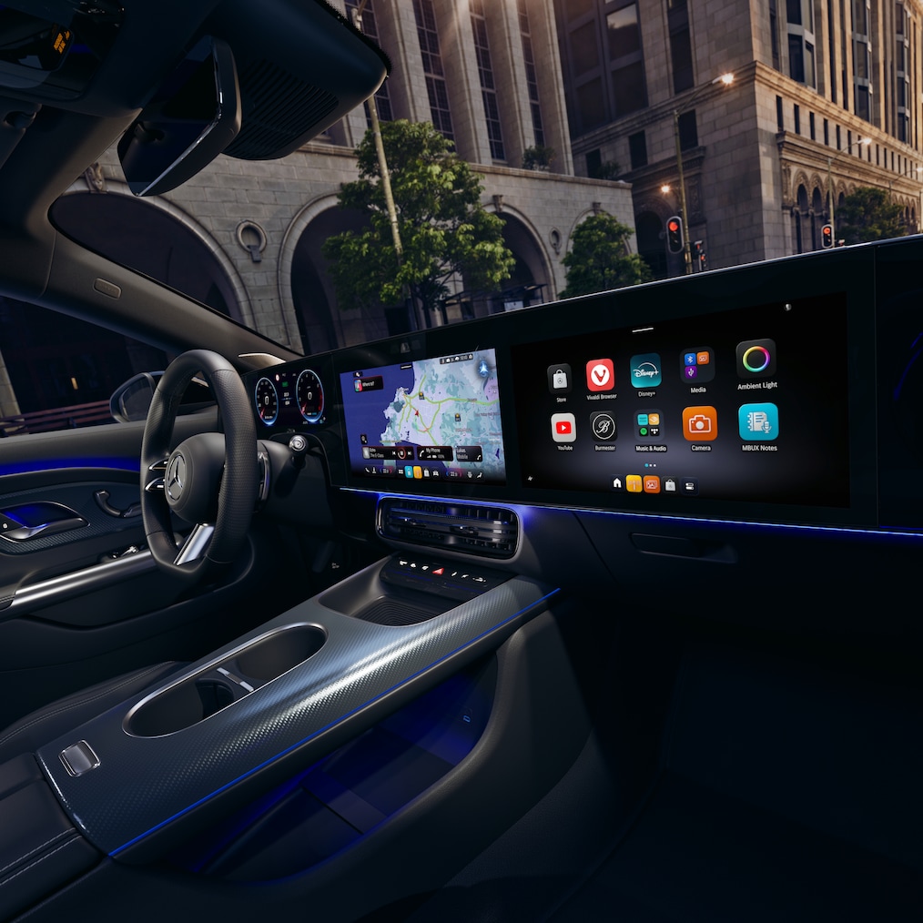 MB.OS on the display in the interior of the CLA Shooting Brake.