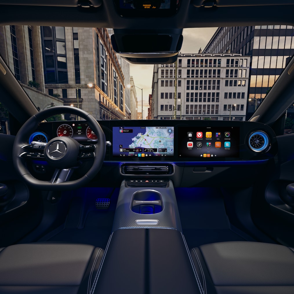 A bird's eye view of the SKY CONTROL panoramic roof with illuminated pattern.