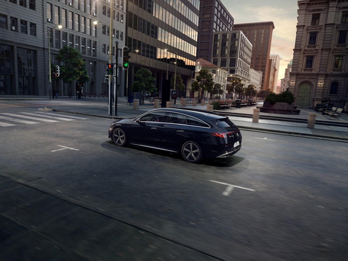 The electric CLA Shooting Brake at a charging station.