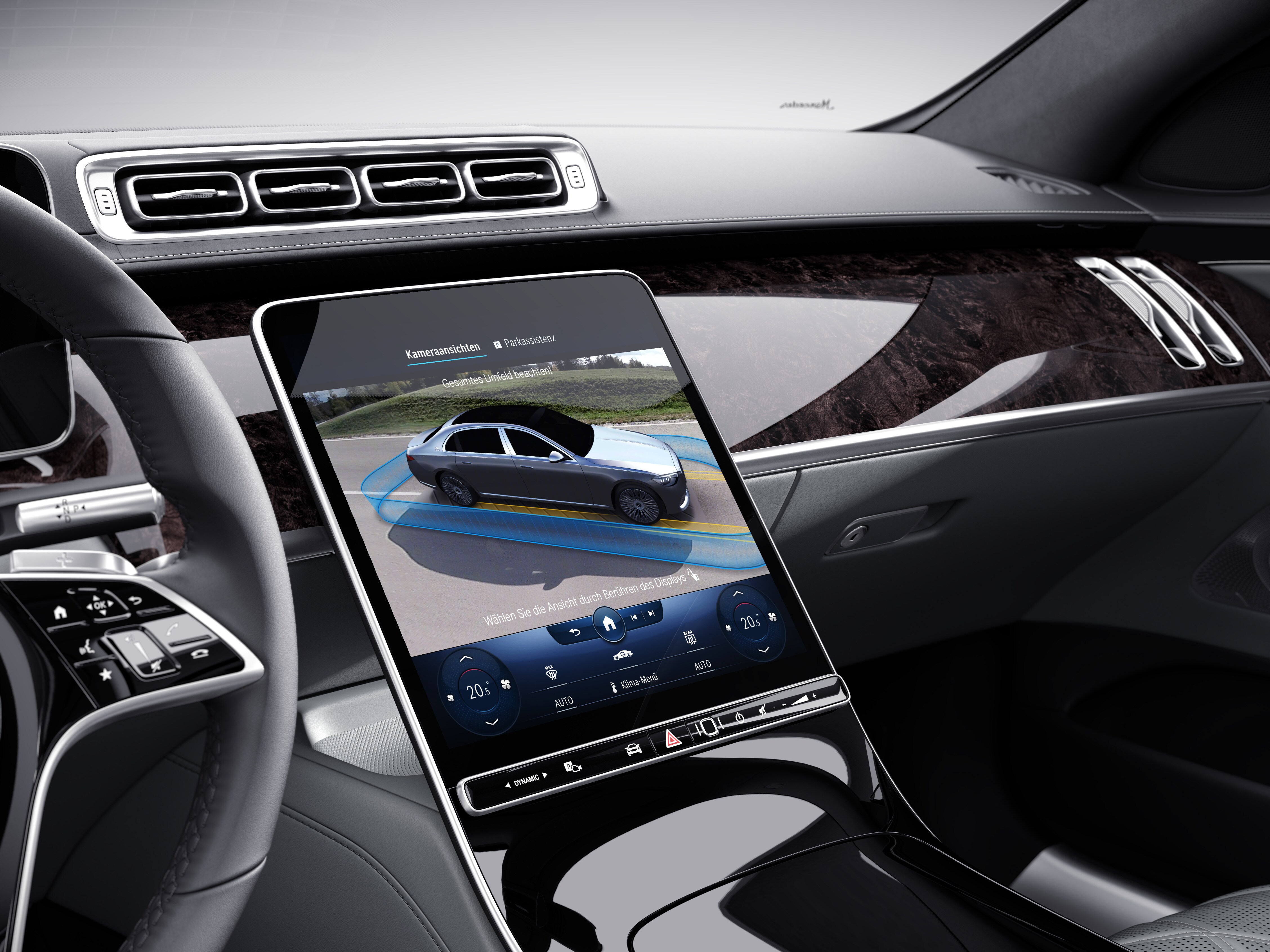 The central display in the Mercedes-Maybach S-Class with parking package with remote parking functions