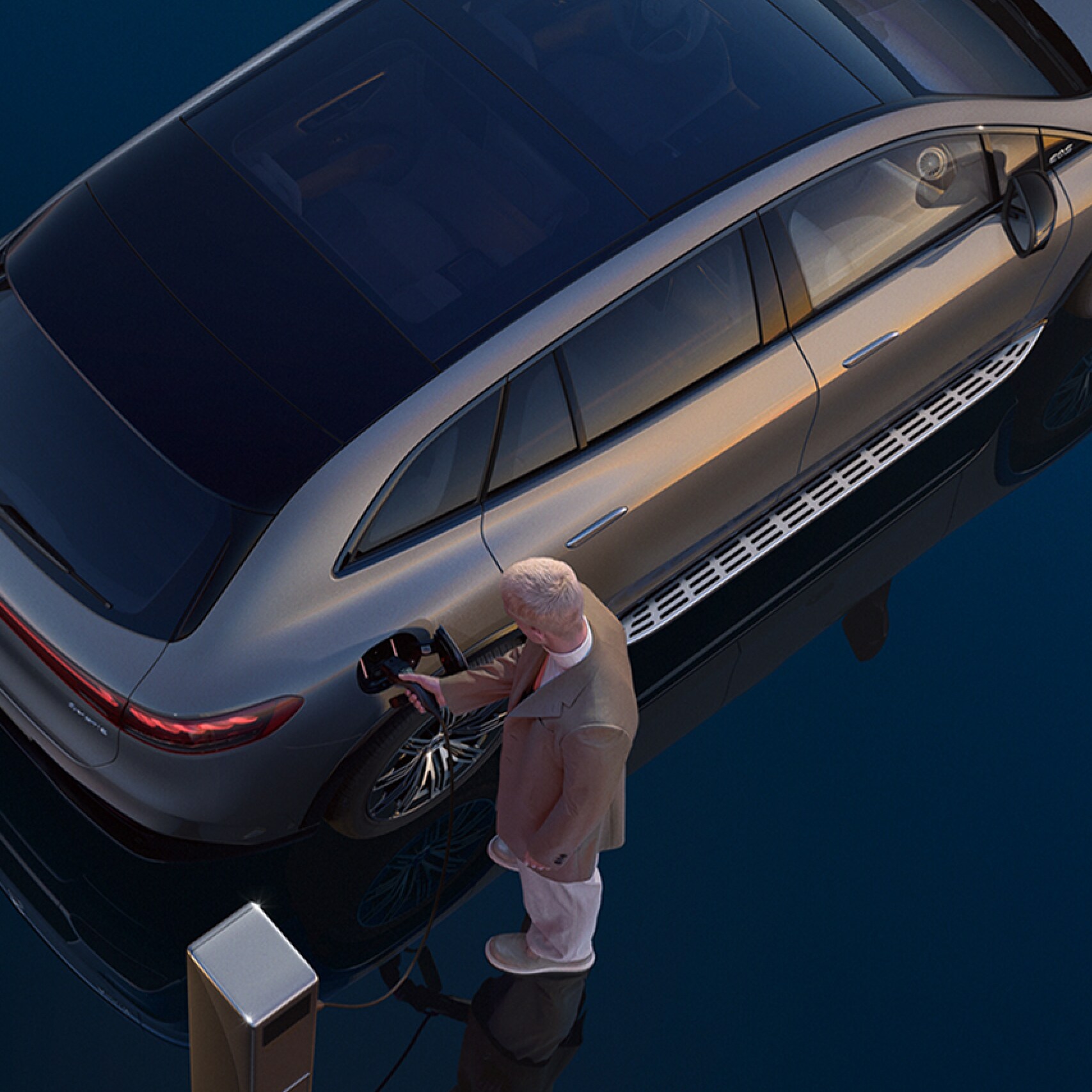 A Mercedes-Benz charges at an IONITY fast charging station via Mercedes me Charge.