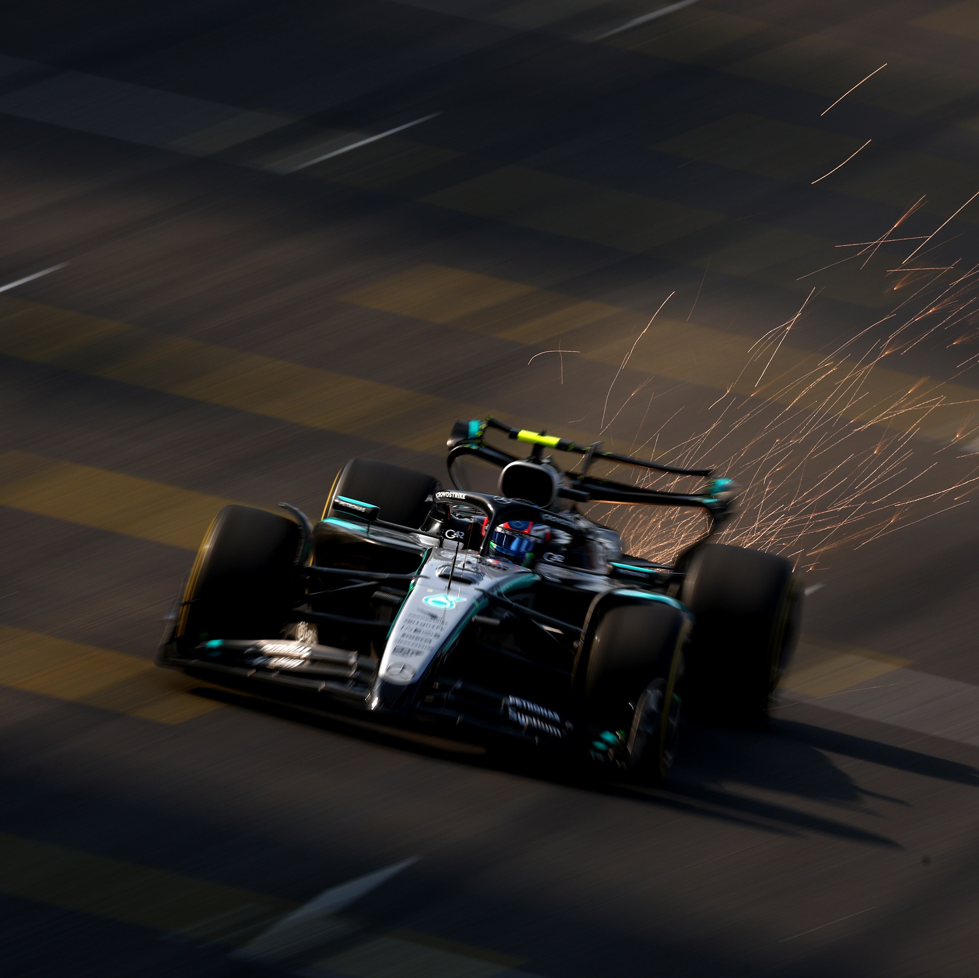 The image shows the Mercedes-AMG Petronas F1 racing car