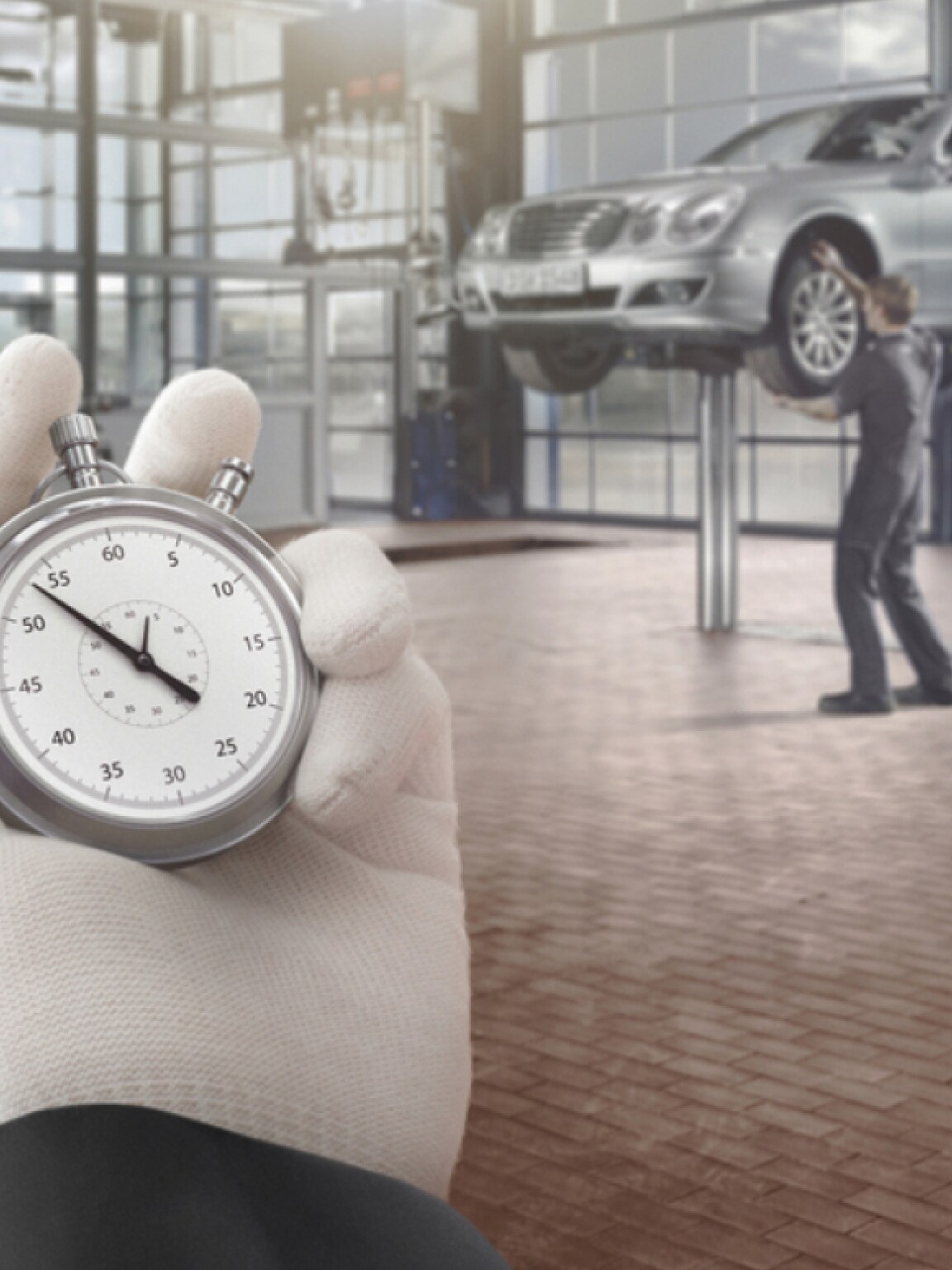 A Mercedes-Benz technician performs a replacement on a Mercedes-Benz.
