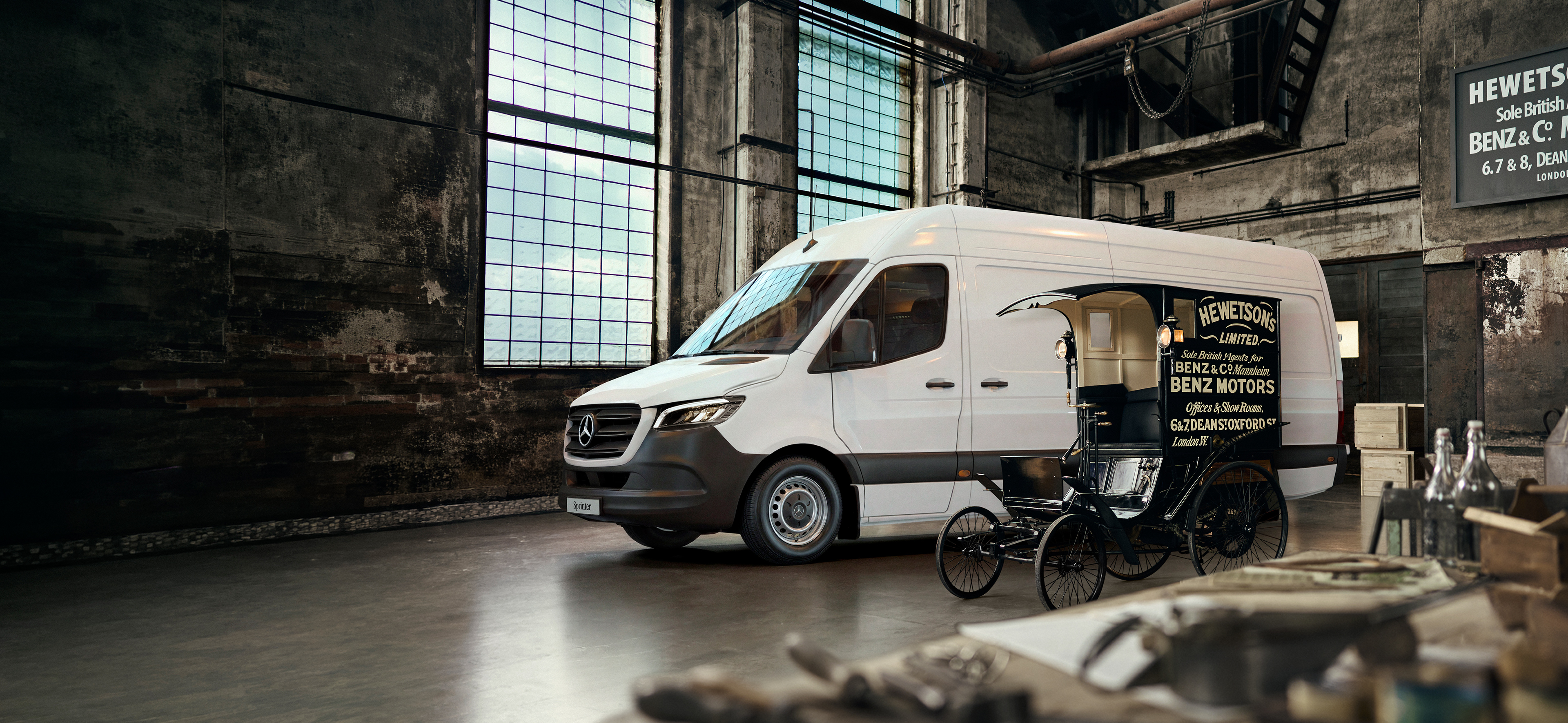 History of Mercedes-Benz Vans Image showing three Mercedes-Benz commercial vehicles, showcasing design evolution