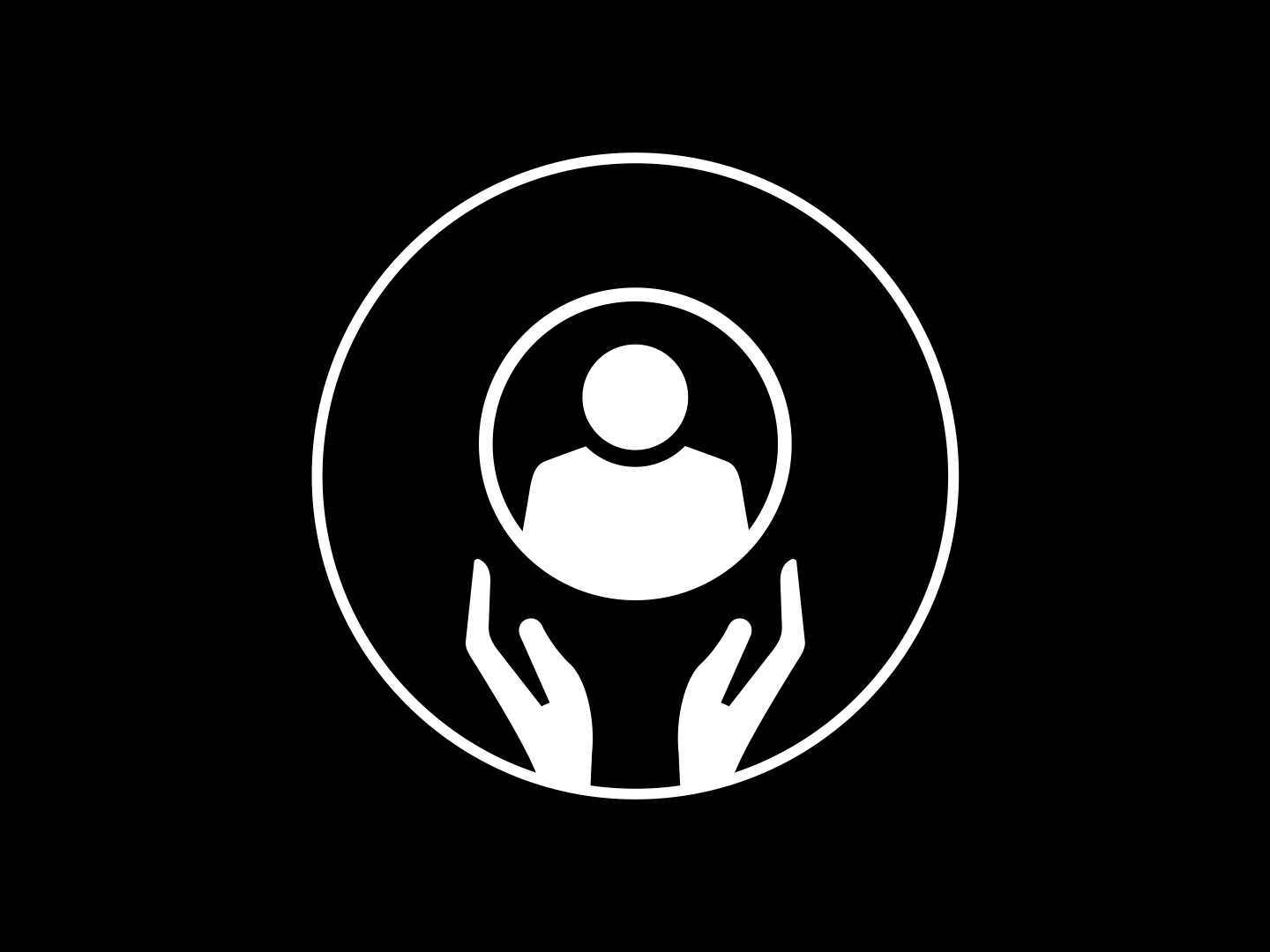 Loyalty Icon with two hands supporting a human silhouette