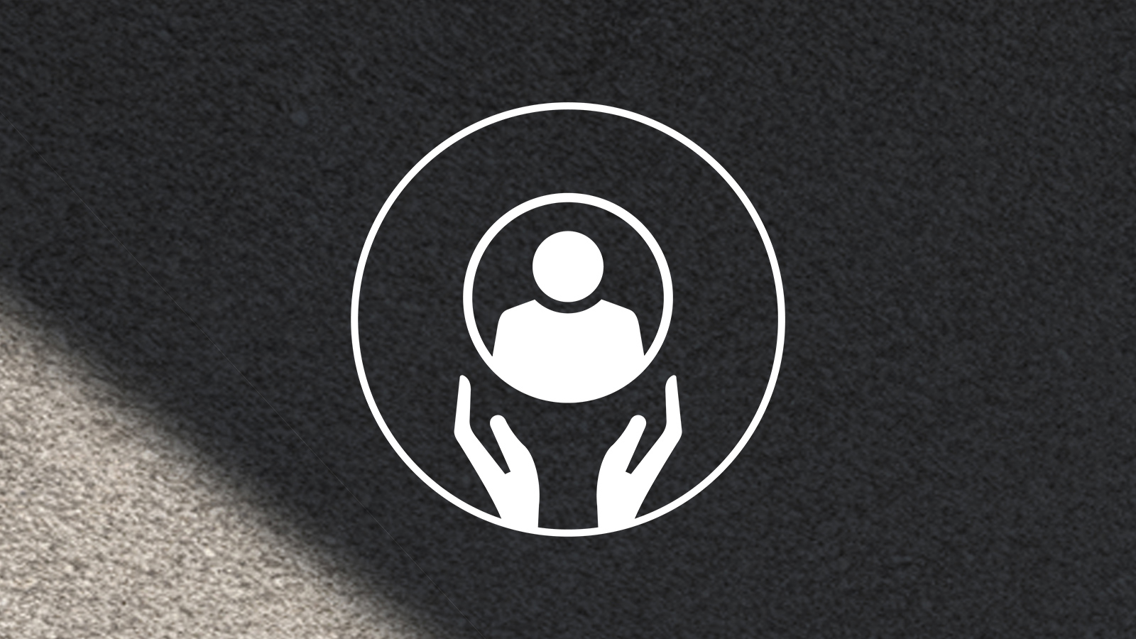 Loyalty Icon with two hands supporting a human silhouette against a dark background