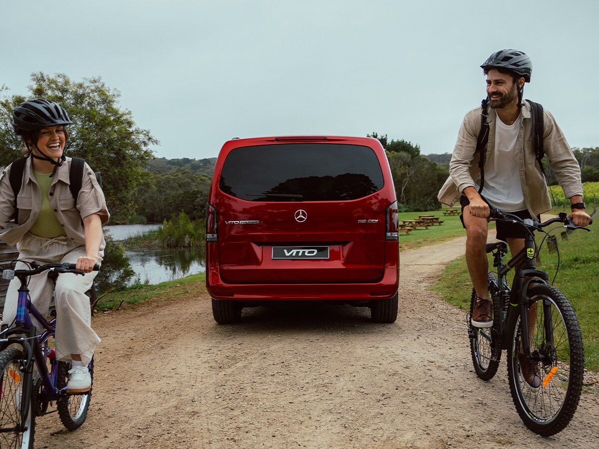 A couple riding their bicycles