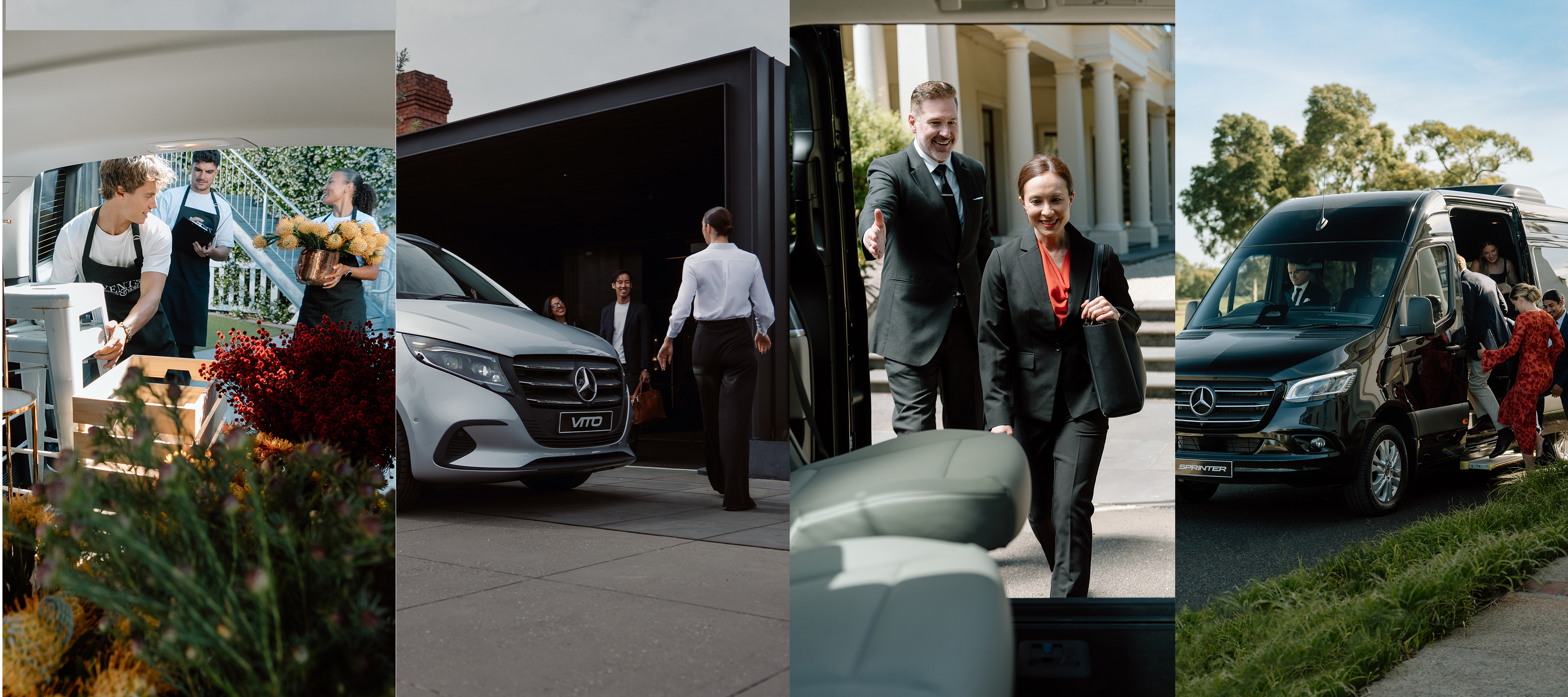 People mover range for business A collage of four different images of people using the Mercedes‑Benz van