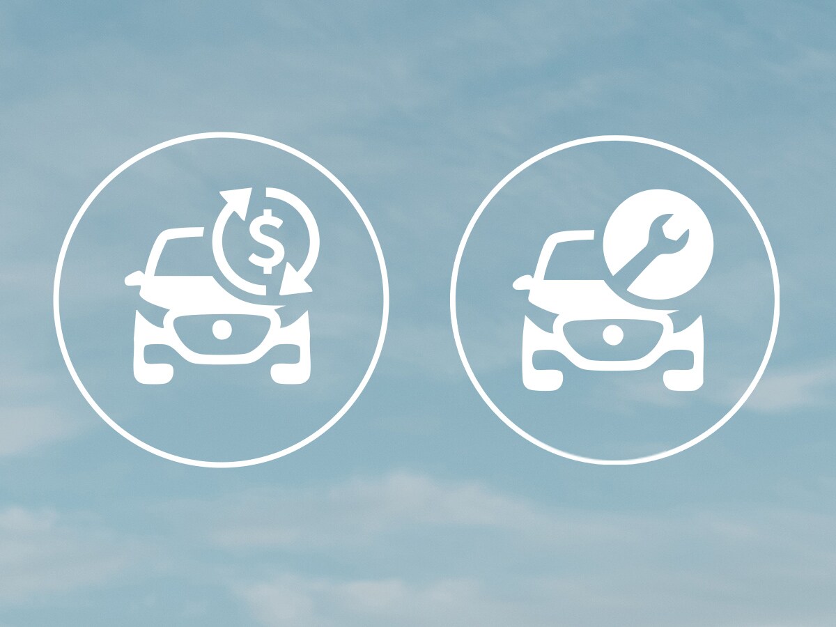 Icons of a vehicle with a dollar and wrench 