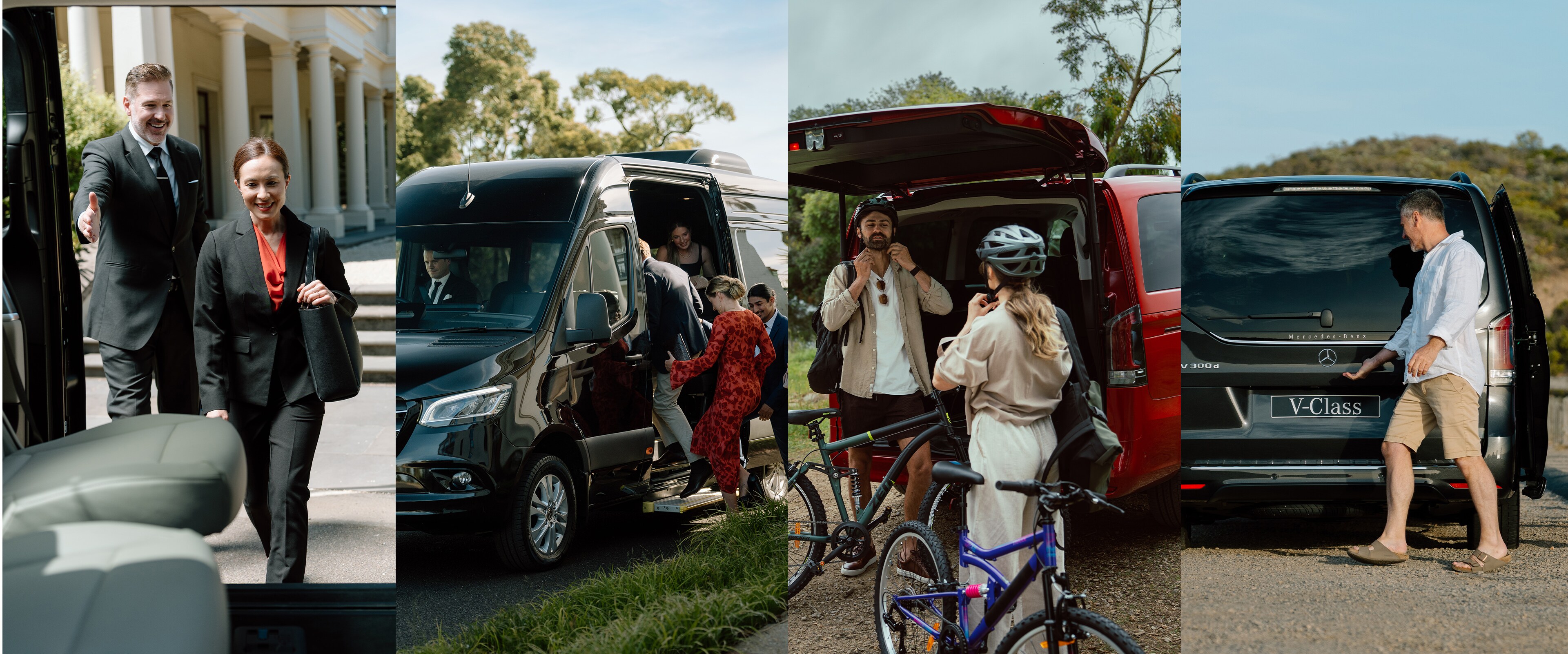 A collage of four different images of people using the Mercedes‑Benz van