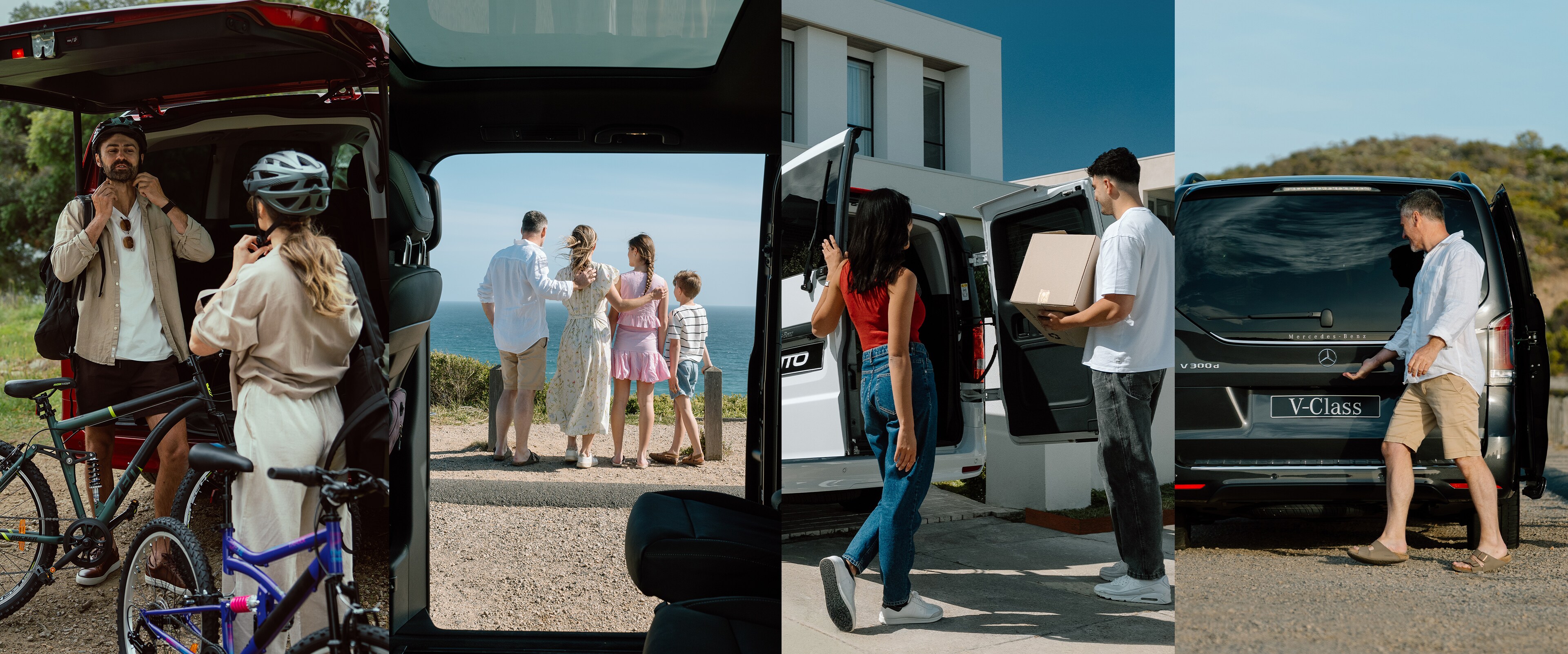 A collage of four different images of people using the Mercedes‑Benz van