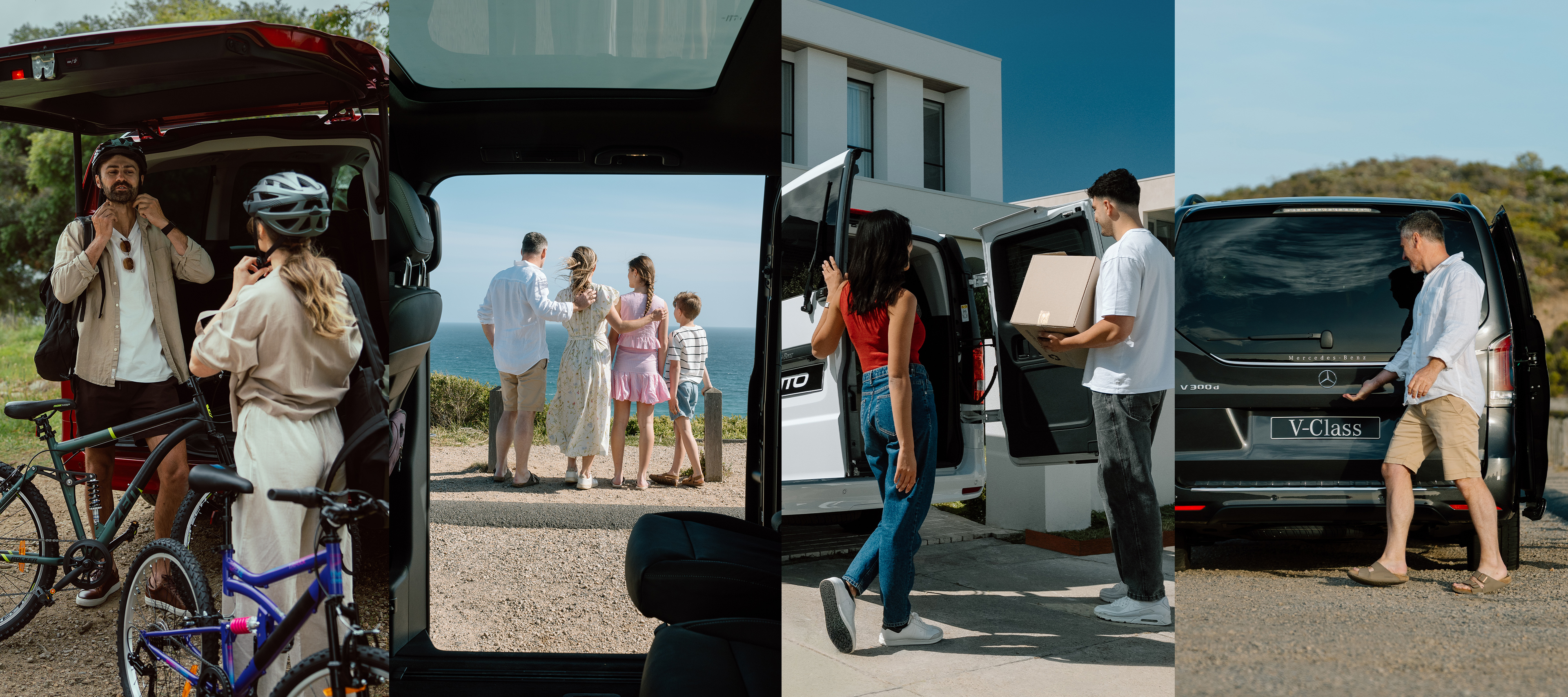 People mover range for private A collage of four different images of people using the Mercedes‑Benz van