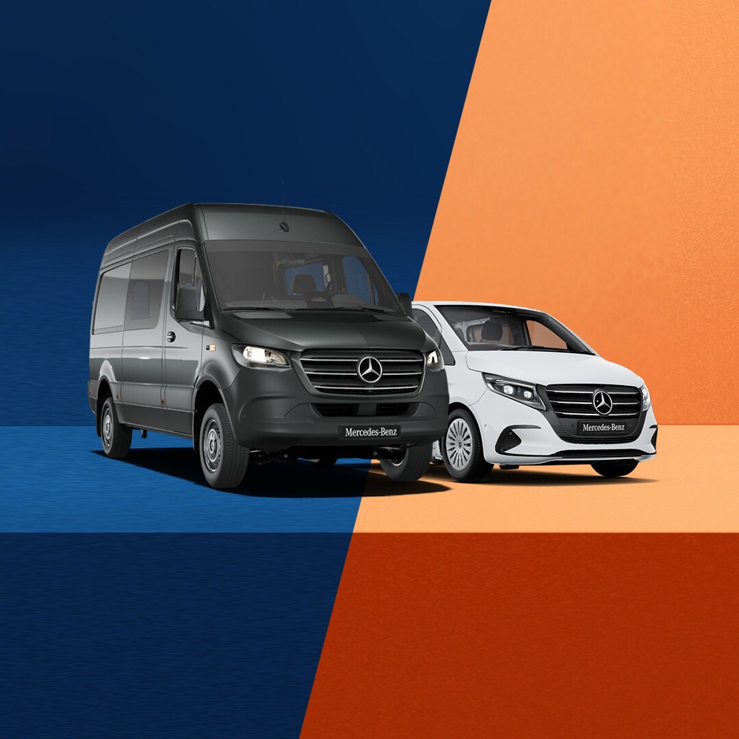 Mercedes-Benz Sprinter 311 and Vito 114 on orange and blue background