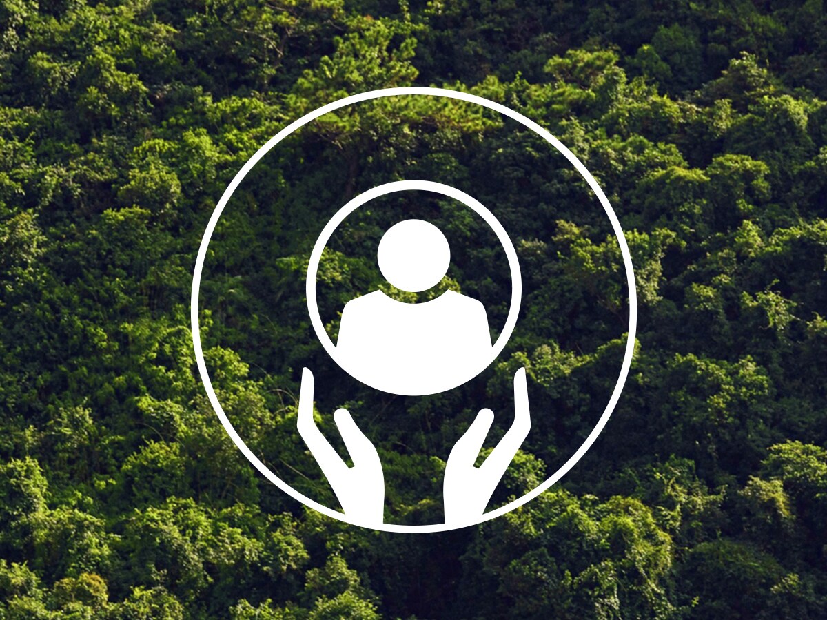 Icon with two hands supporting a human silhouette