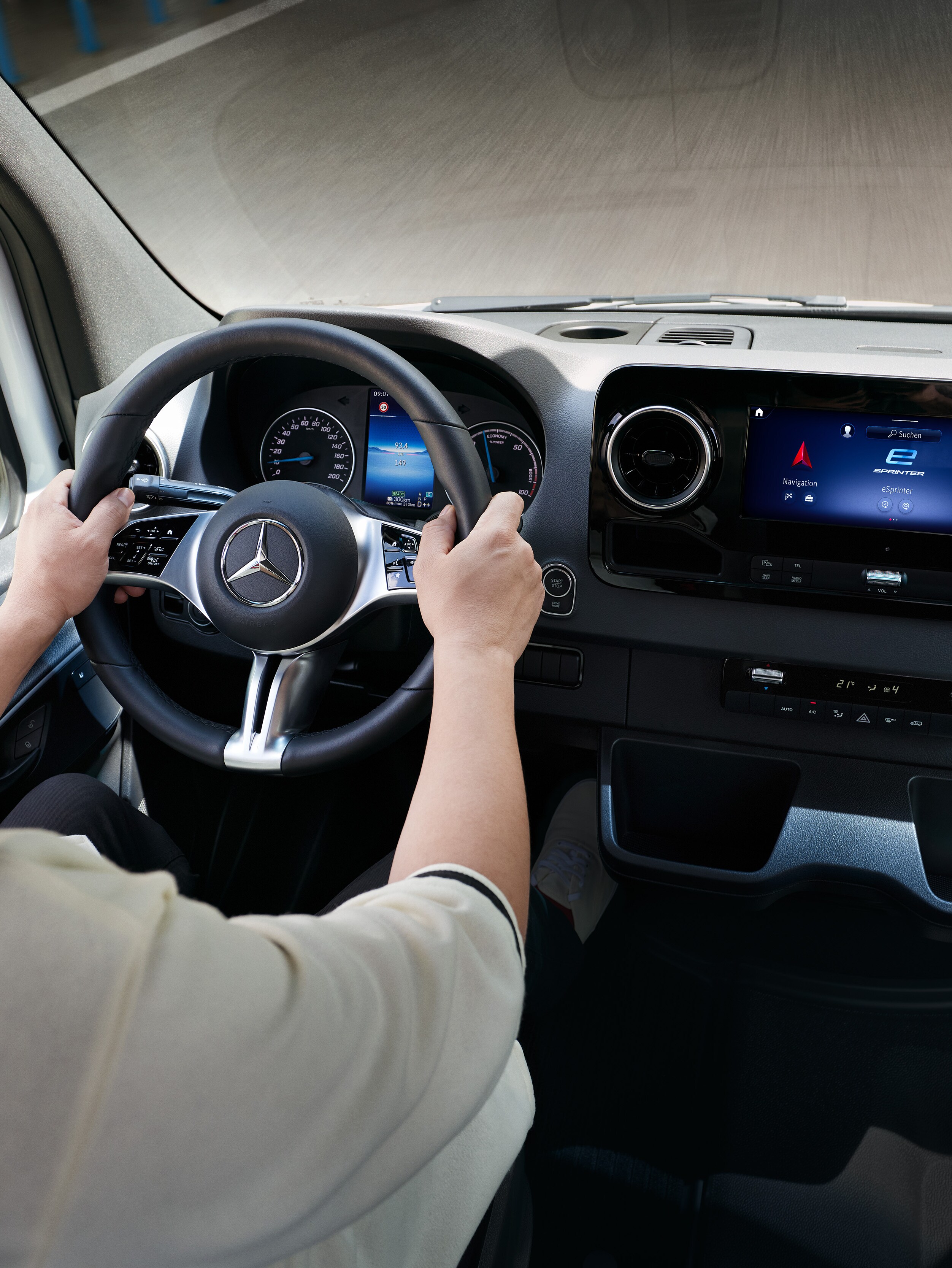 The MBUX multimedia system in an electric Mercedes-Benz van.