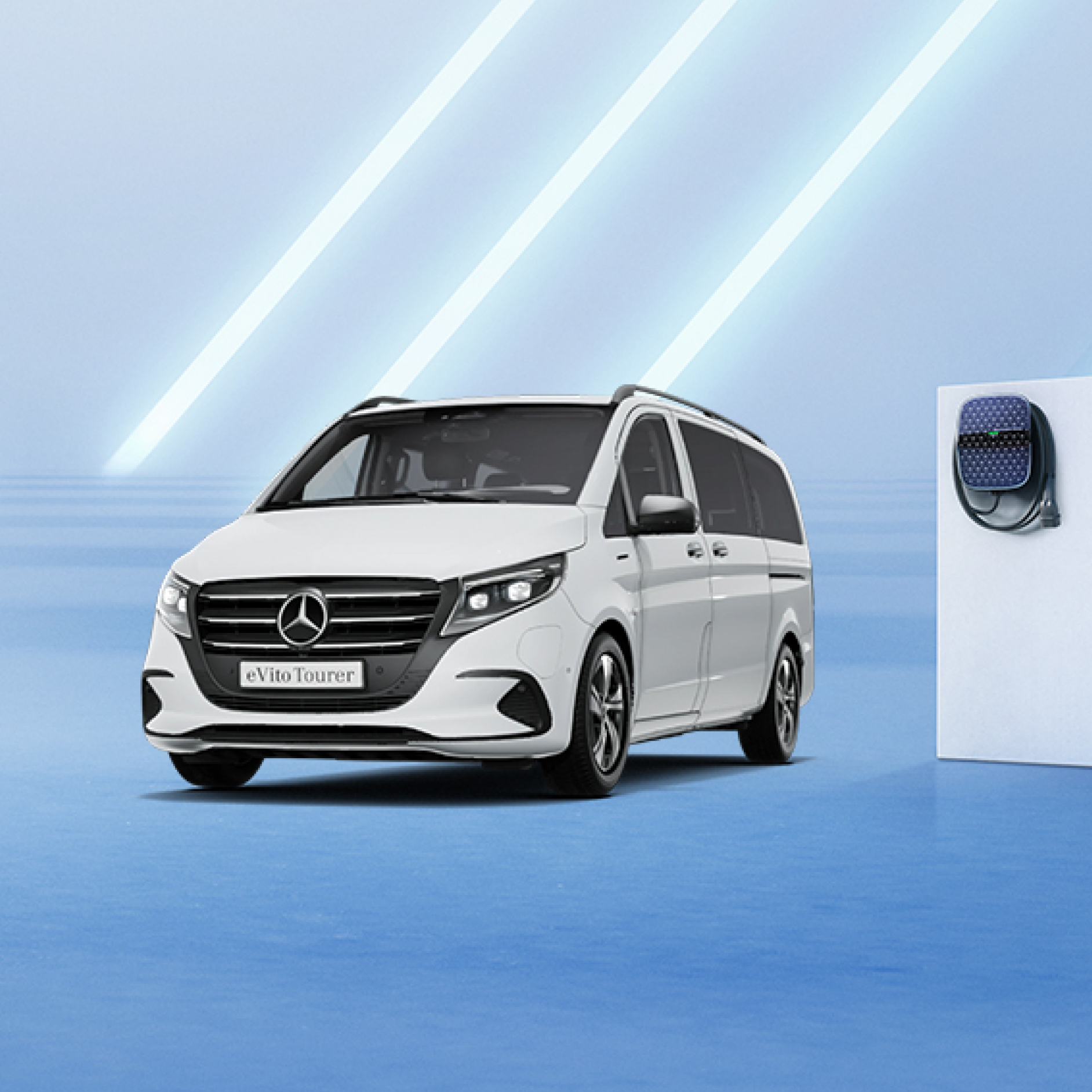 Model overview | eVito Tourer | Mercedes-Benz The Mercedes-Benz eVito Tourer at a charging station.