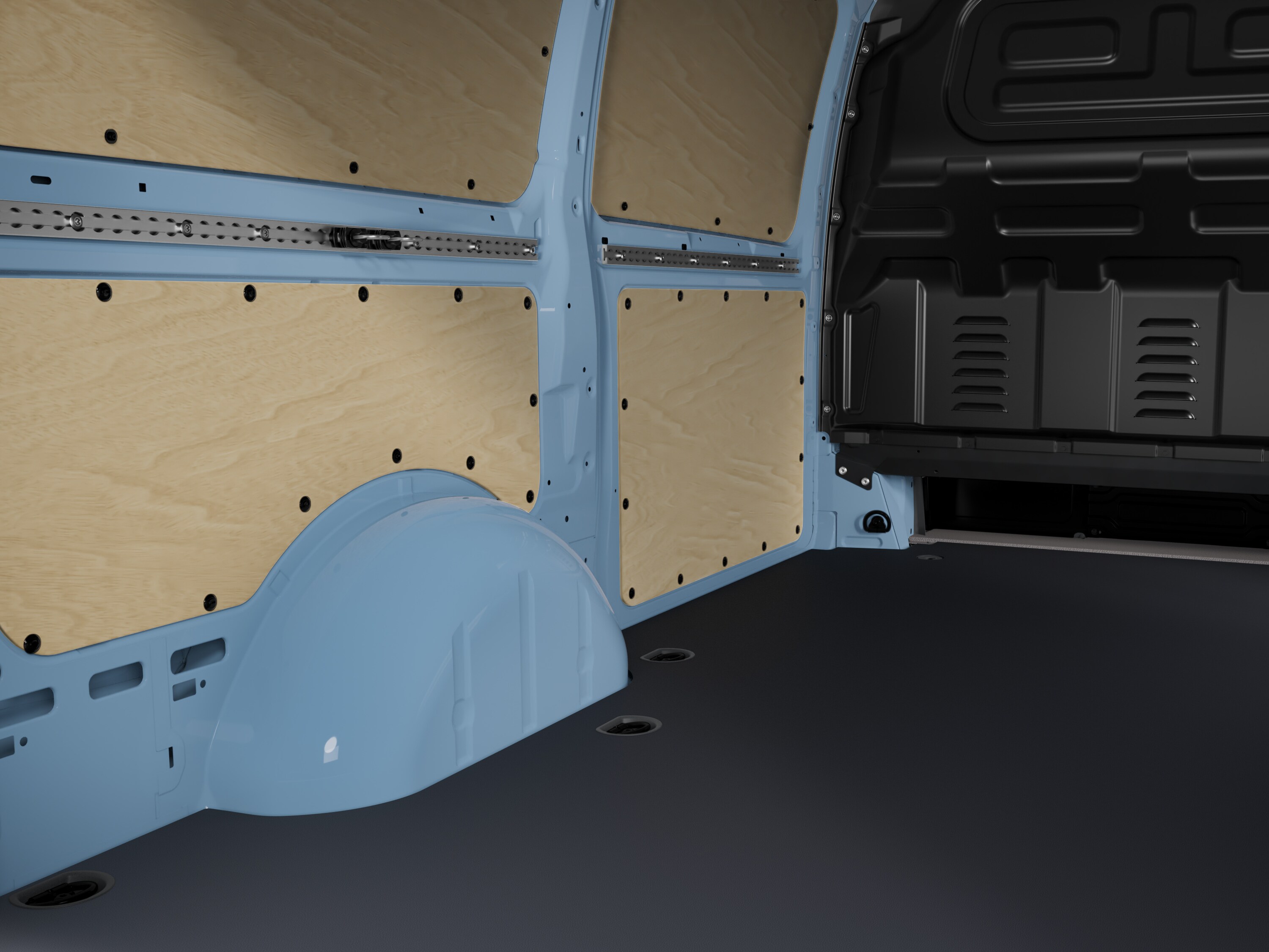 Thanks to the tie-down rails on the waistrail, half-height, bulky cargo can be fixed and therefore effectively secured against slipping or toppling over.
