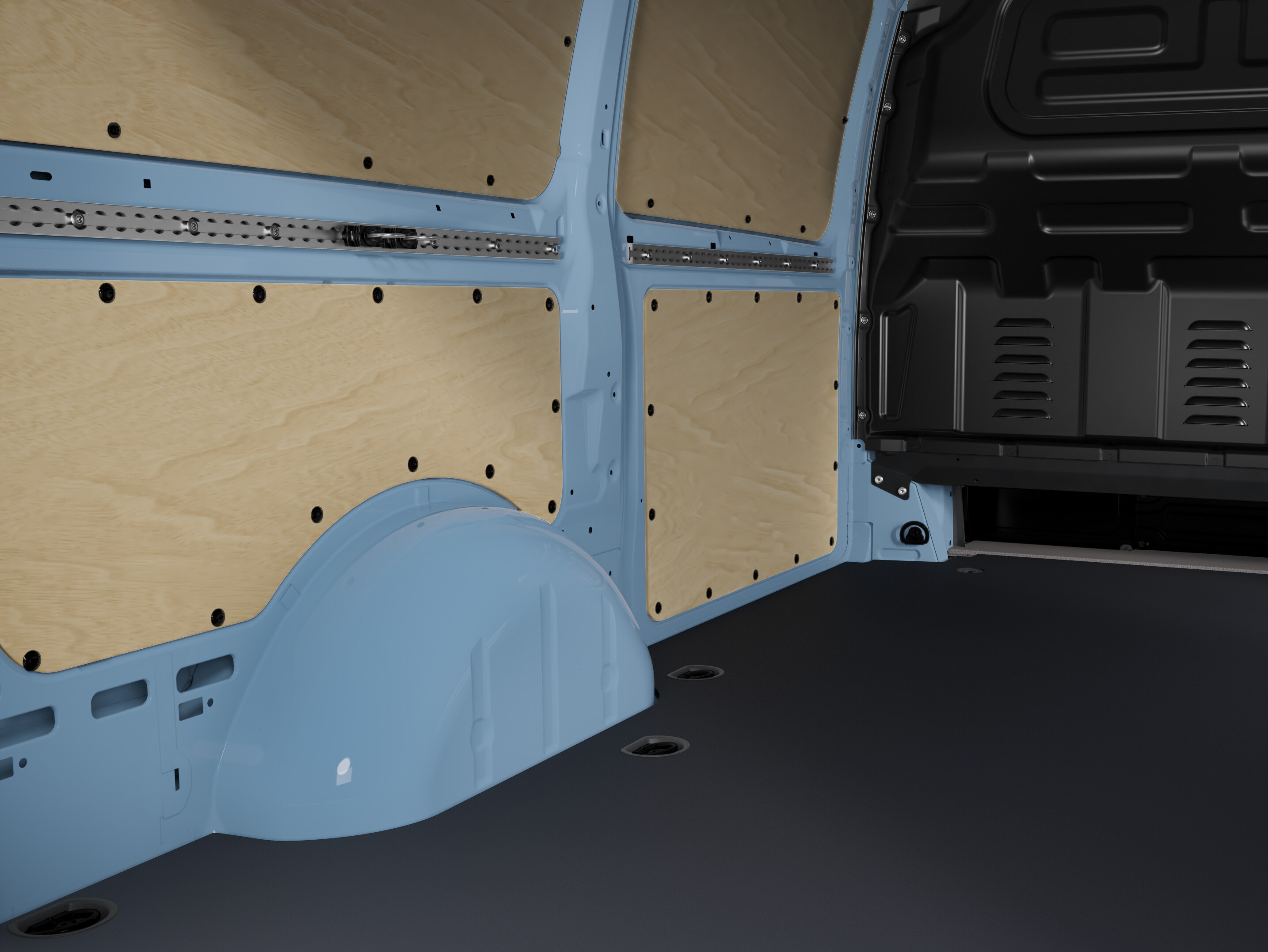 Thanks to the tie-down rails on the waistrail, half-height, bulky cargo can be fixed and therefore effectively secured against slipping or toppling over.