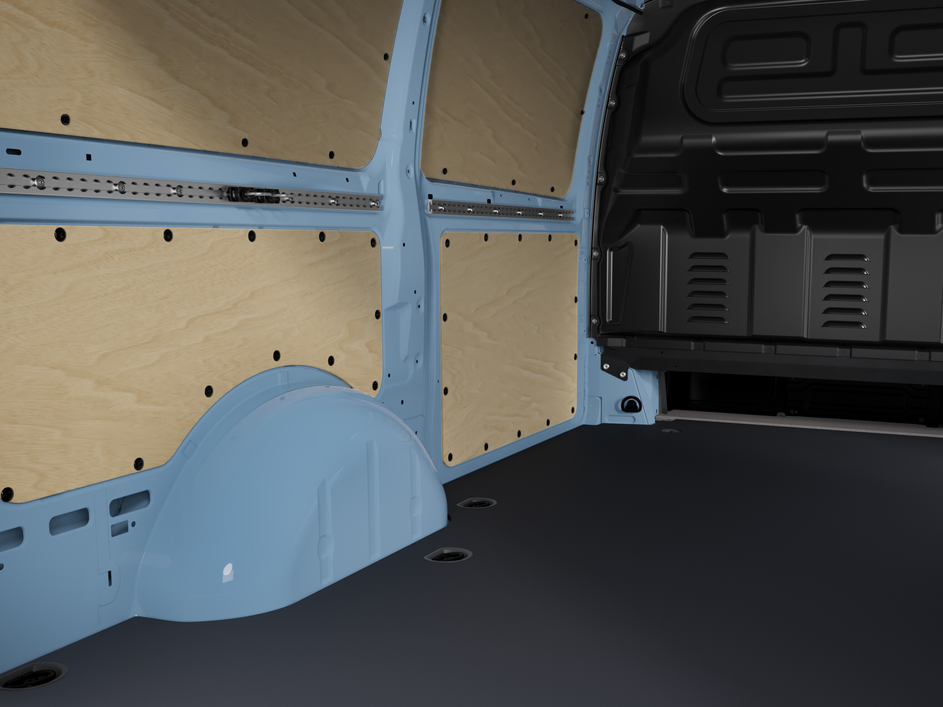 Thanks to the tie-down rails on the waistrail, half-height, bulky cargo can be fixed and therefore effectively secured against slipping or toppling over.