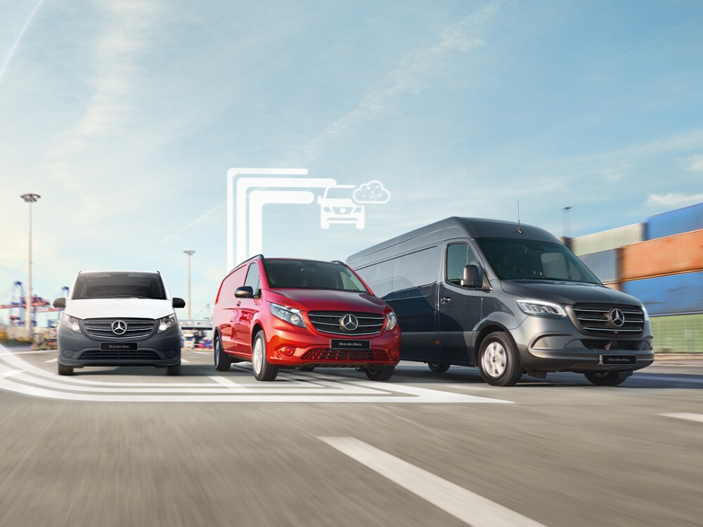 Front view of three Merdeces-Benz vans