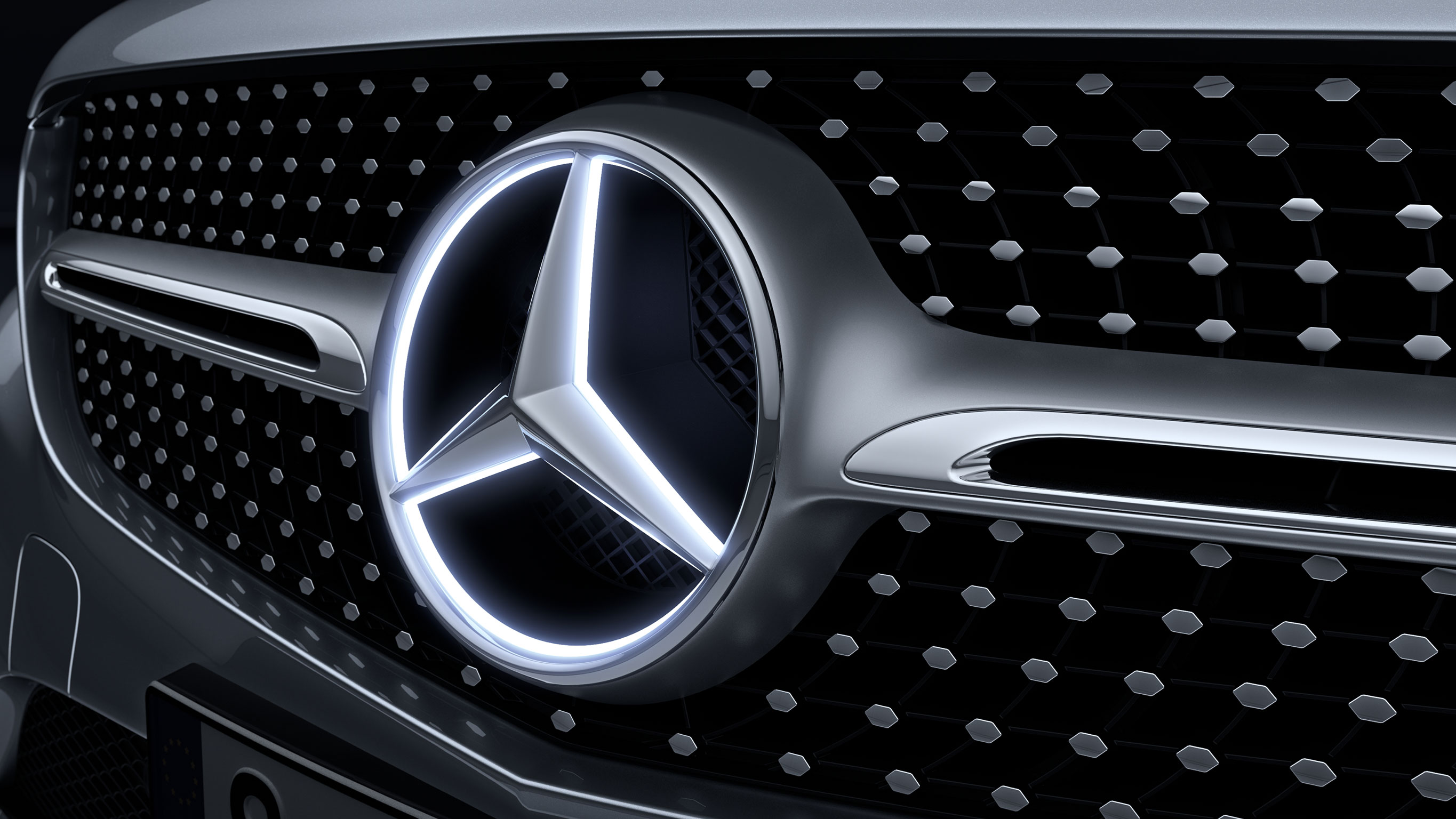 Mercedes-Benz: safety and quality. The image shows a close-up of a Mercedes-Benz star.