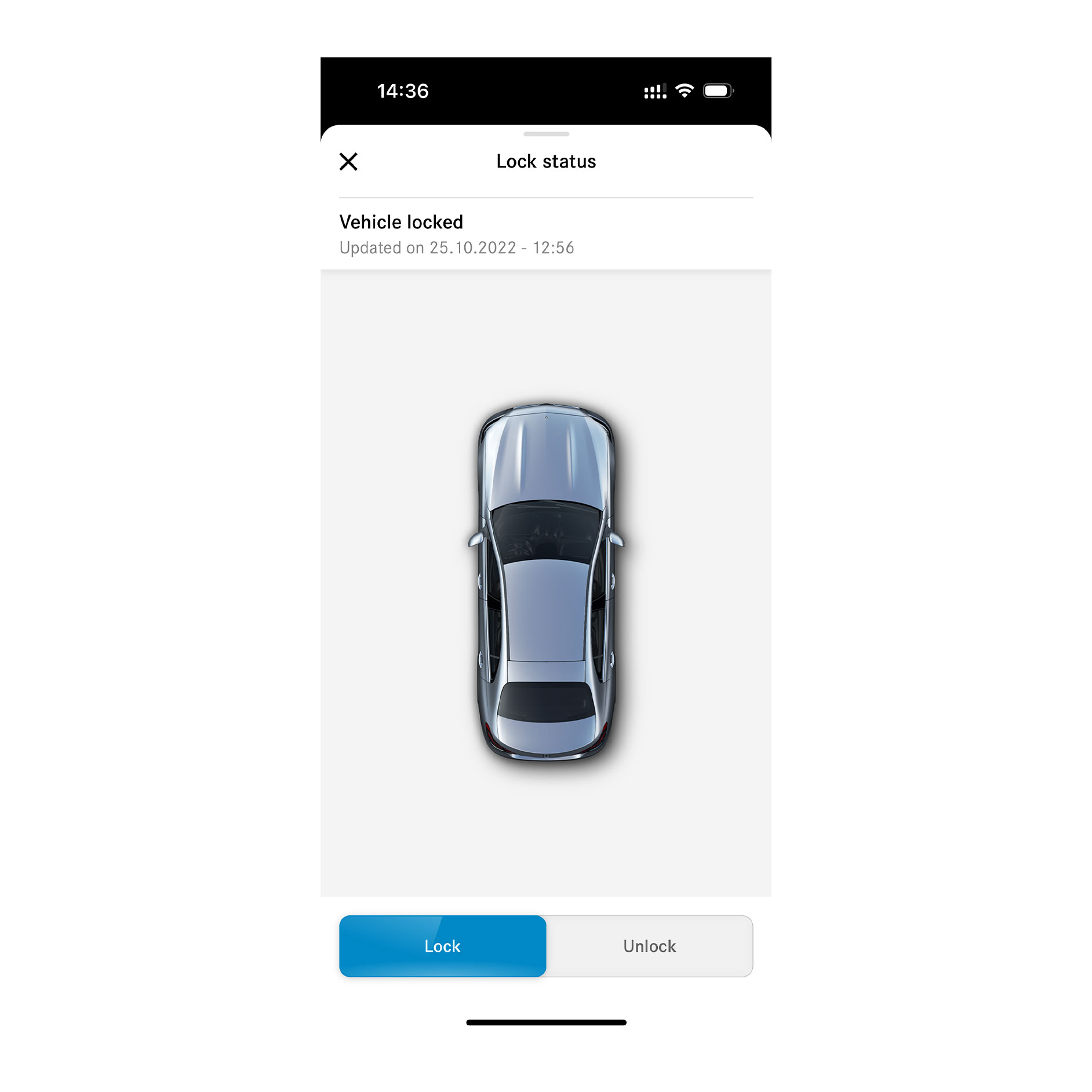 Remote Door Locking and Unlocking | Remote | Mercedes-Benz A smartphone shows the screen that is displayed when the Remote Door Locking and Unlocking Digital Extra determines that all doors are locked.